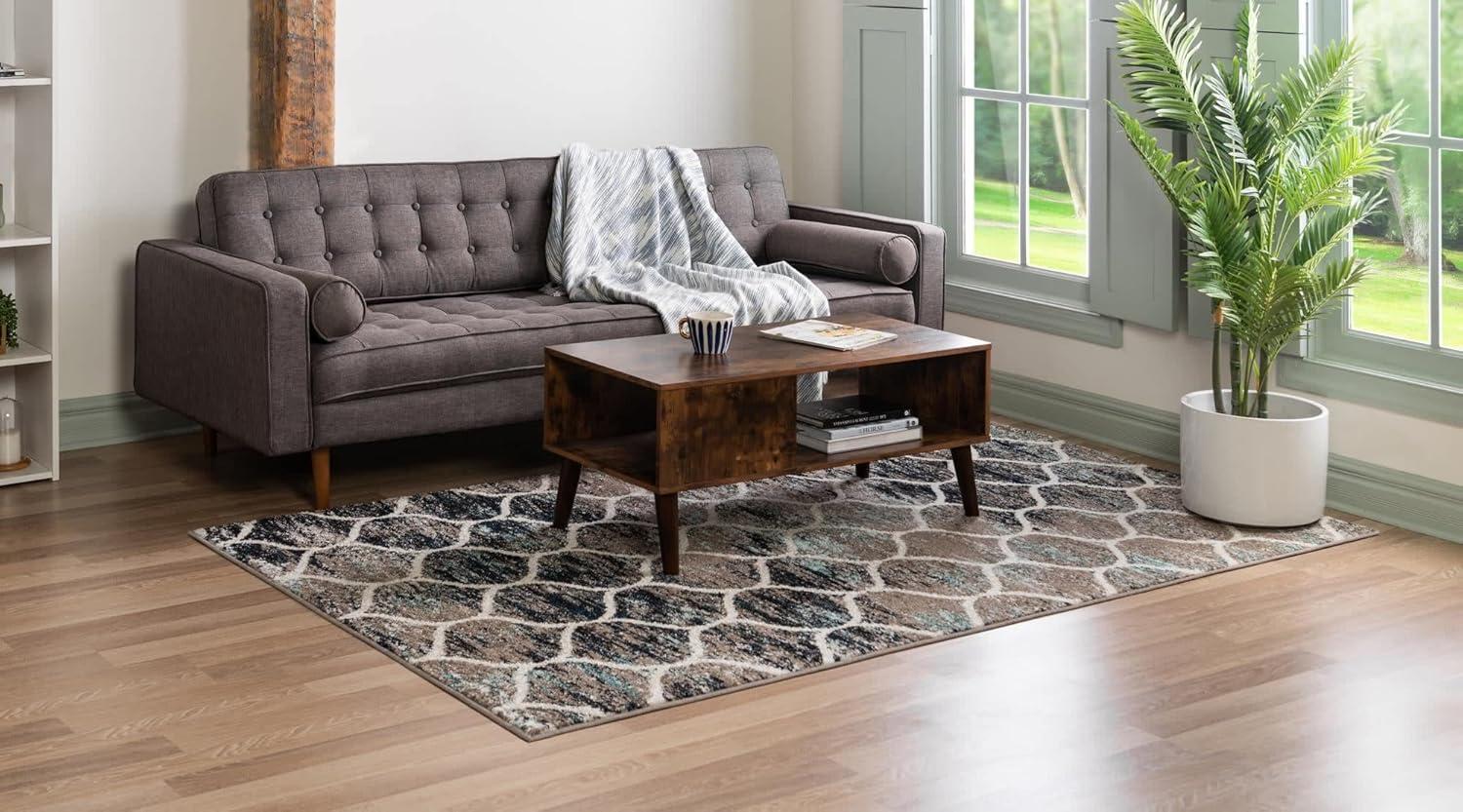 Unique Loom 2' 0 x 3' 0 Trellis Frieze Rounded Blue Multi Area Rug