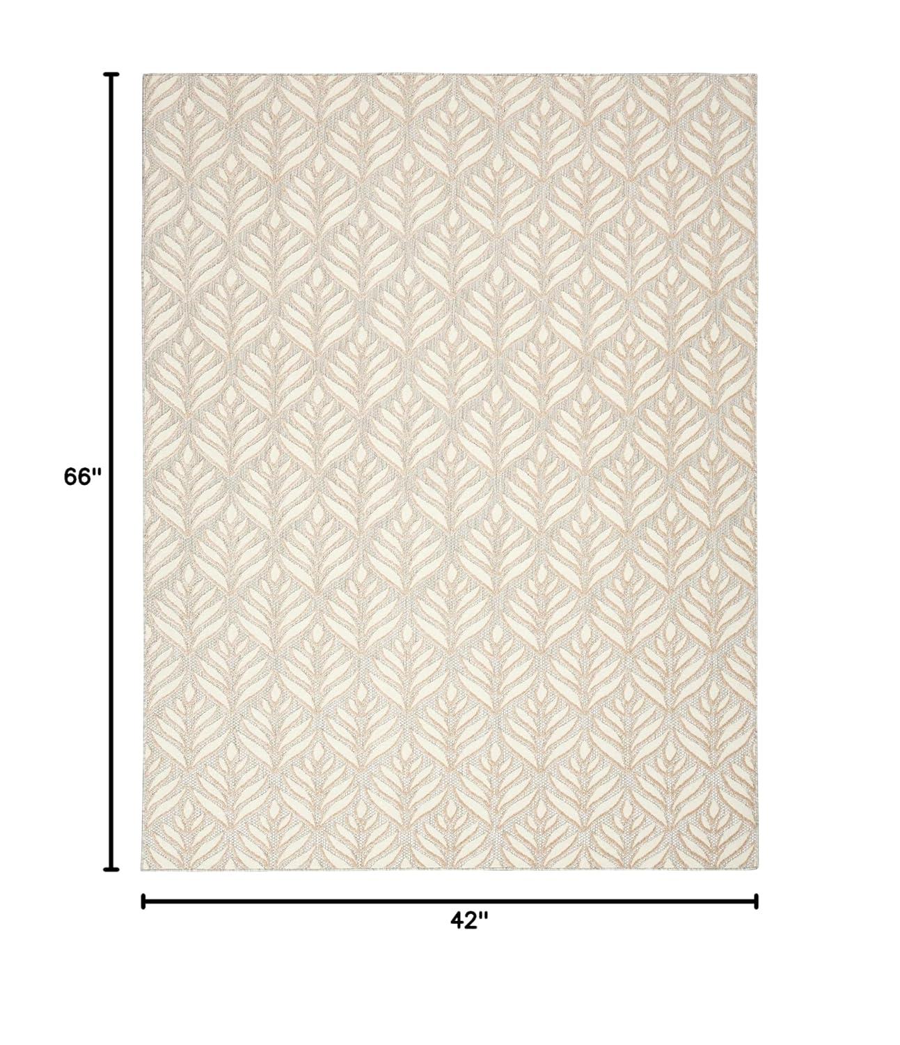 Nourison Aloha Tropical Palm Flatweave High-Low Indoor Outdoor Area Rug Ivory Grey 3'6" x 5'6"