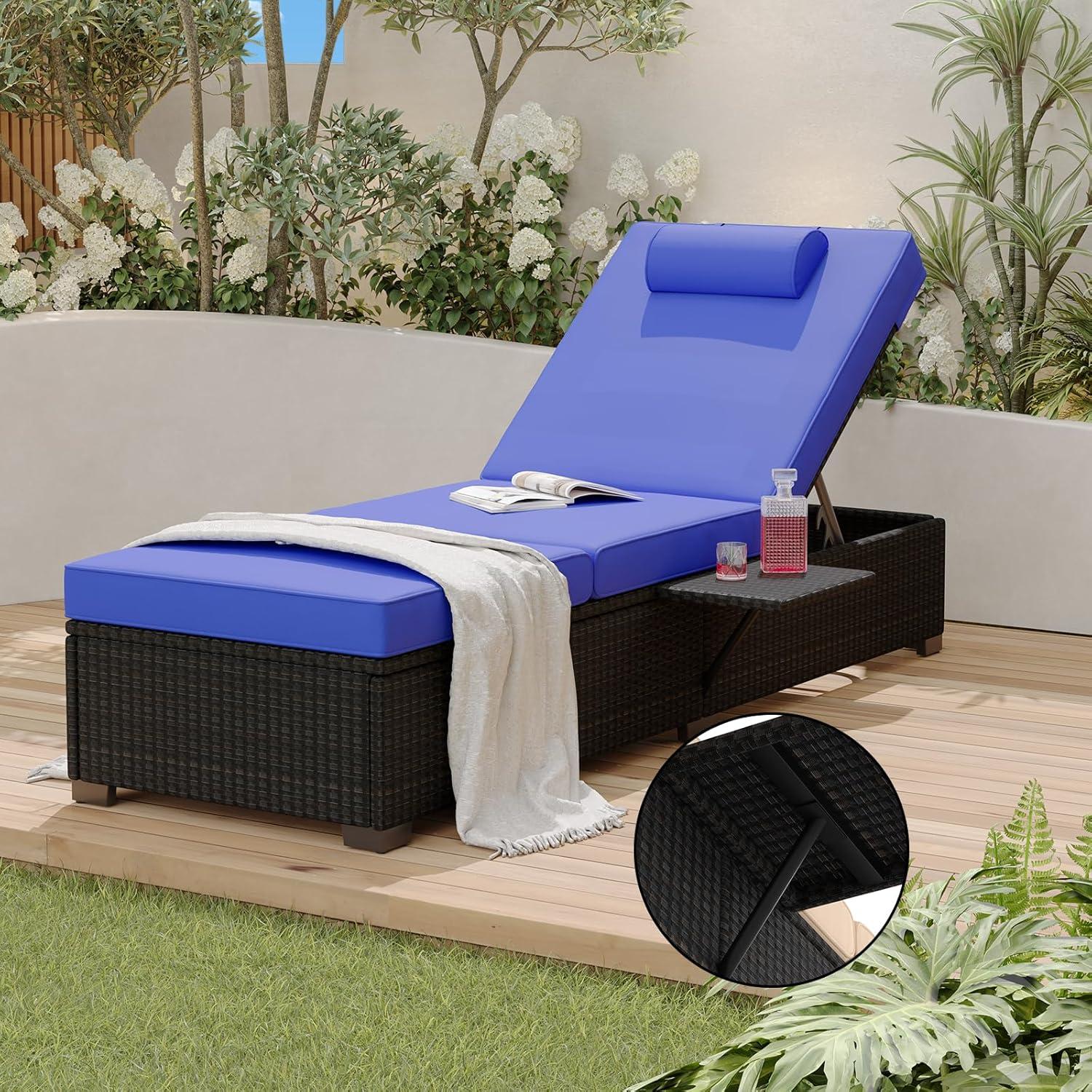 Lounge Chairs Outdoor Set of 2, PE Rattan Chaise Lounge Chair with 5-Position Adjustable Backrest for Patio Beach Pool Deck Backyard, Beige