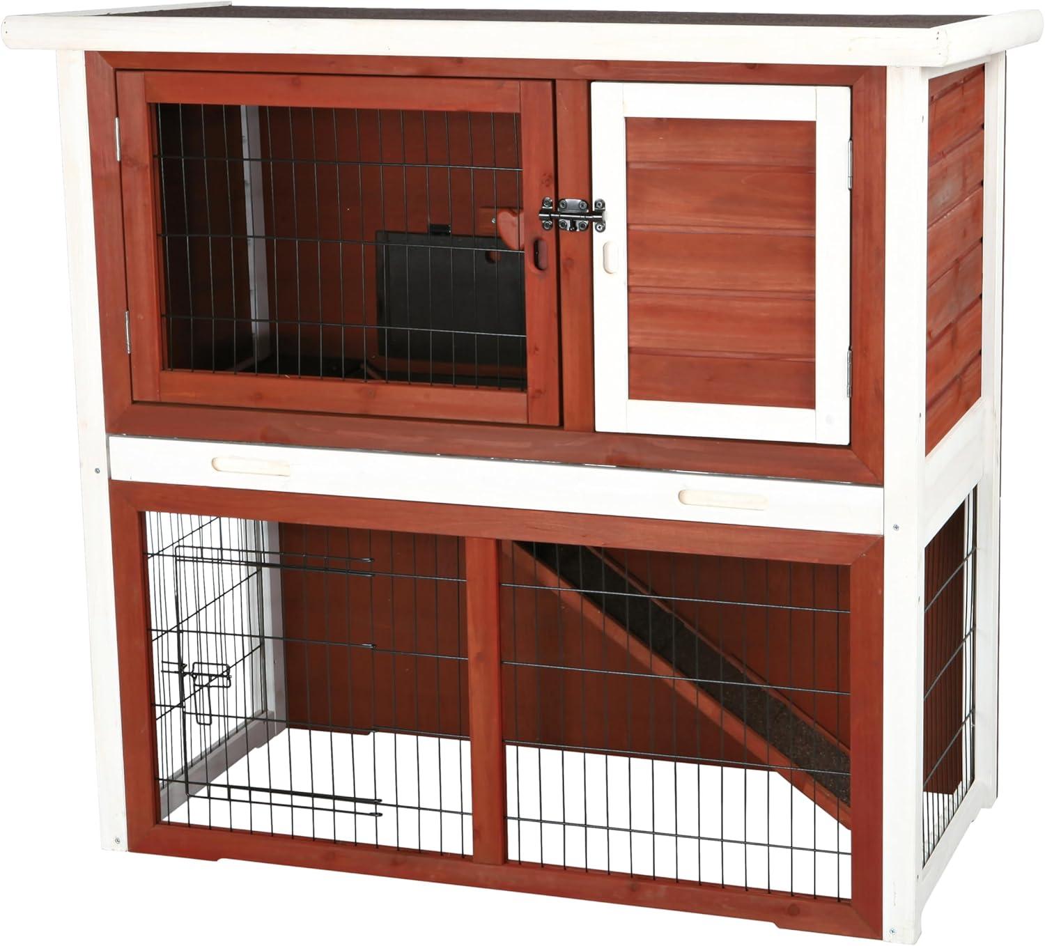 TRIXIE TRIXIE 2-Story Cabin Rabbit Hutch with Run, Ramp, Attic Storage, for Rabbits or Guinea Pigs