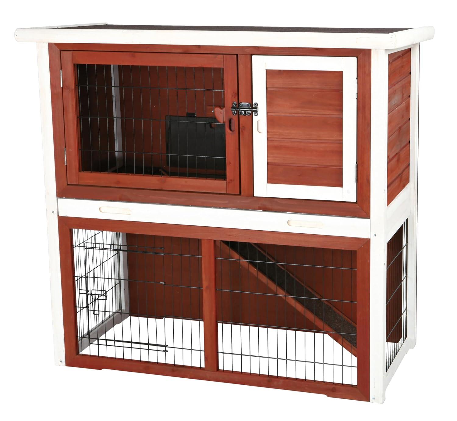 TRIXIE TRIXIE 2-Story Cabin Rabbit Hutch with Run, Ramp, Attic Storage, for Rabbits or Guinea Pigs