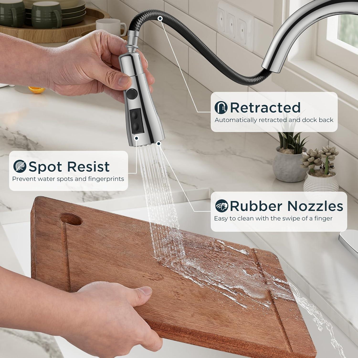 GAGALIFE Single Handle Pull Down Sprayer Kitchen Faucet High Arc Stainless Steel Faucet with 3-Function Sprayer JJL-CL-PT-SDP-C