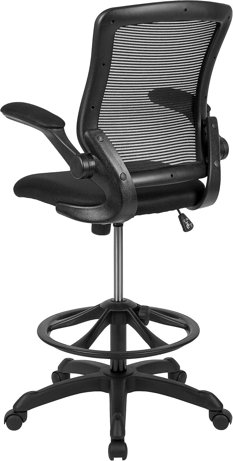 Flash Furniture Mid-Back Mesh Ergonomic Drafting Chair with Adjustable Foot Ring and Flip-Up Arms