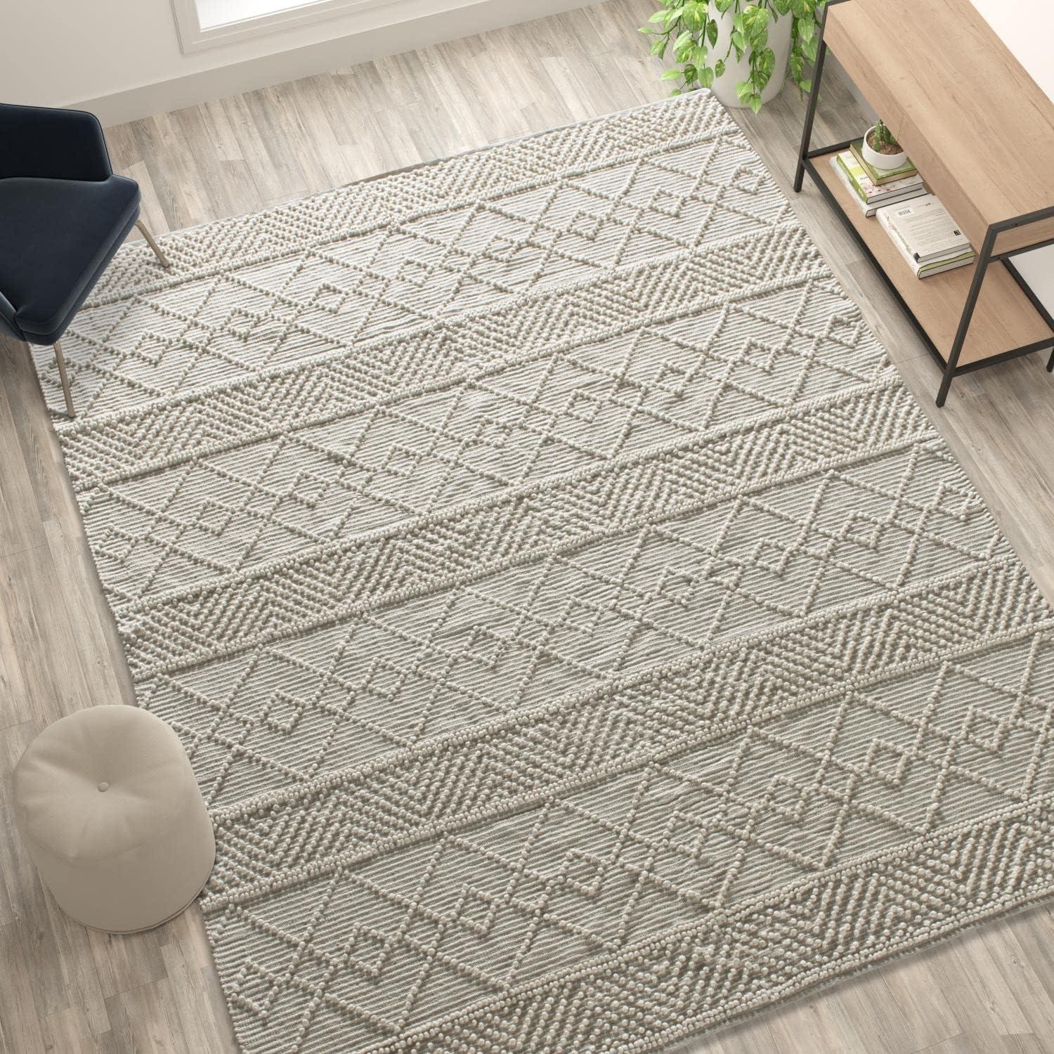 Modern Handcrafted Ivory Geometric Wool-Blend 8' x 10' Area Rug