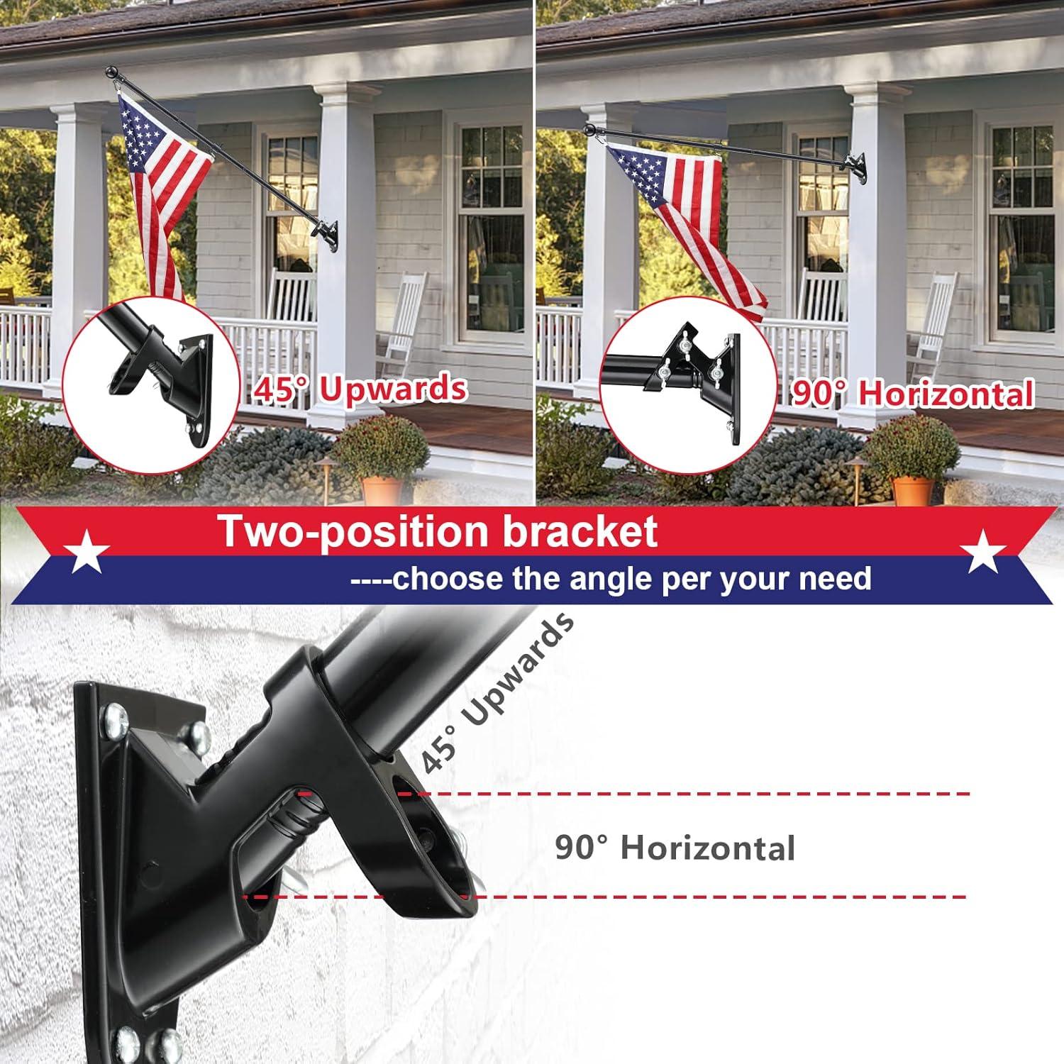 AEASKIEY 5FT Tangle Free Stainless Steel Metal Flag Pole (Black) with 3x5 Embroidered US Flag and Bracket.