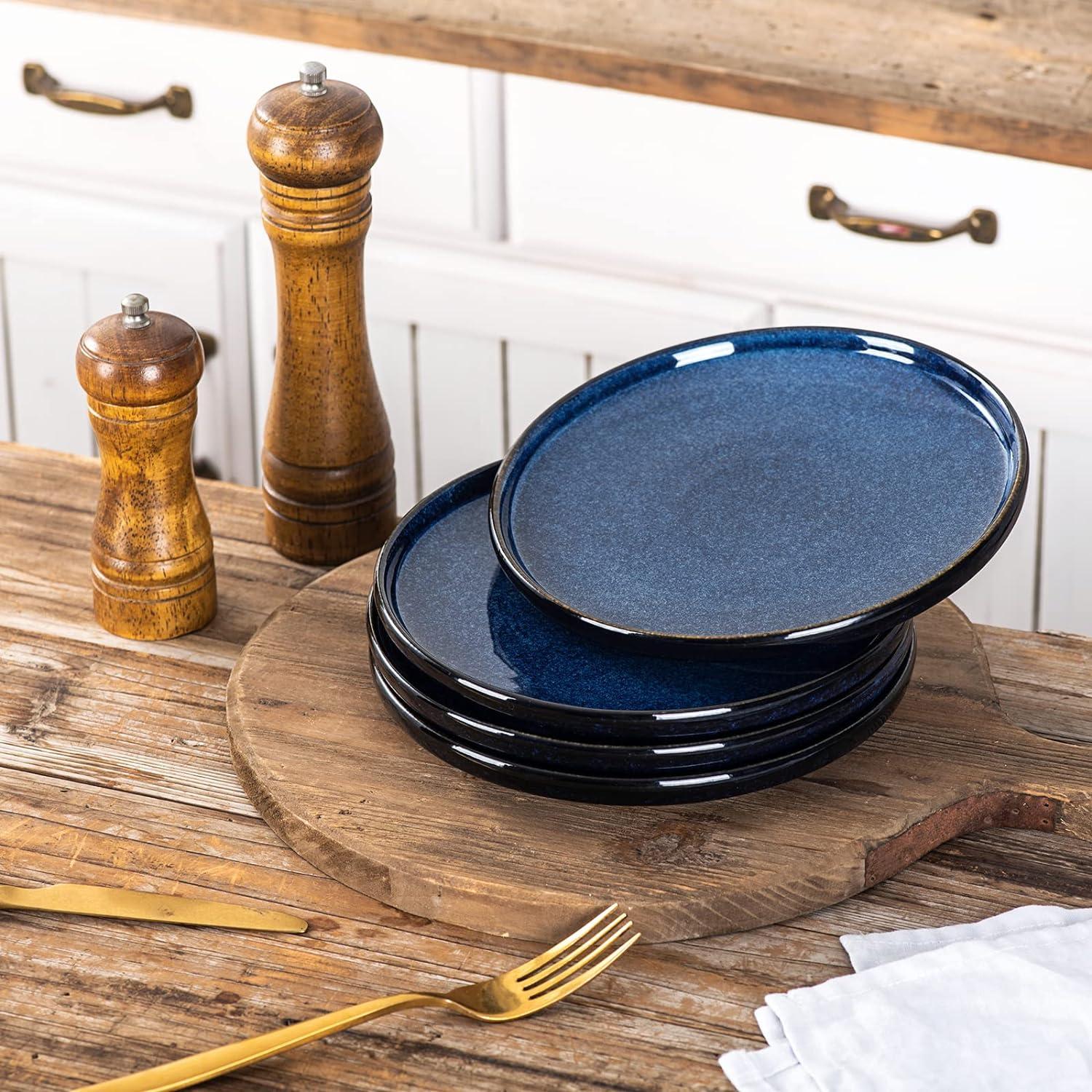 vicrays Juego de Platos de Ensalada de Cerámica - Plato de Snack de Postre Plano de Porcelana de 8 Pulgadas para el Almuerzo en Casa, Restaurante - Apto para Horno Microondas y Lavavajillas Resistente a Rayones - Juego de 6 (Azul)