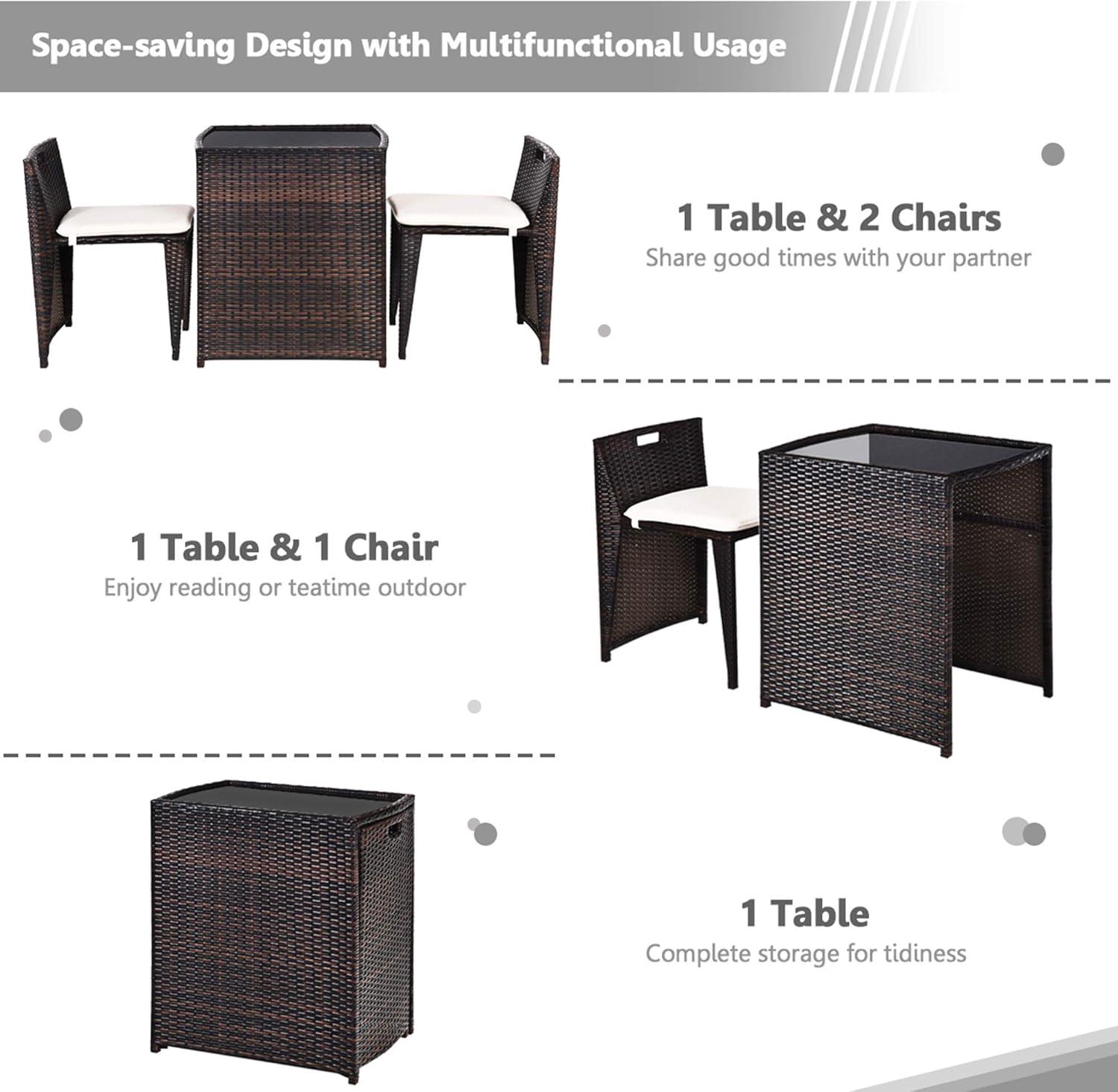 Tangkula 3 PCS Cushioned Wicker Patio Furniture Set Seat Sofa Outdoor No Assembly Brown