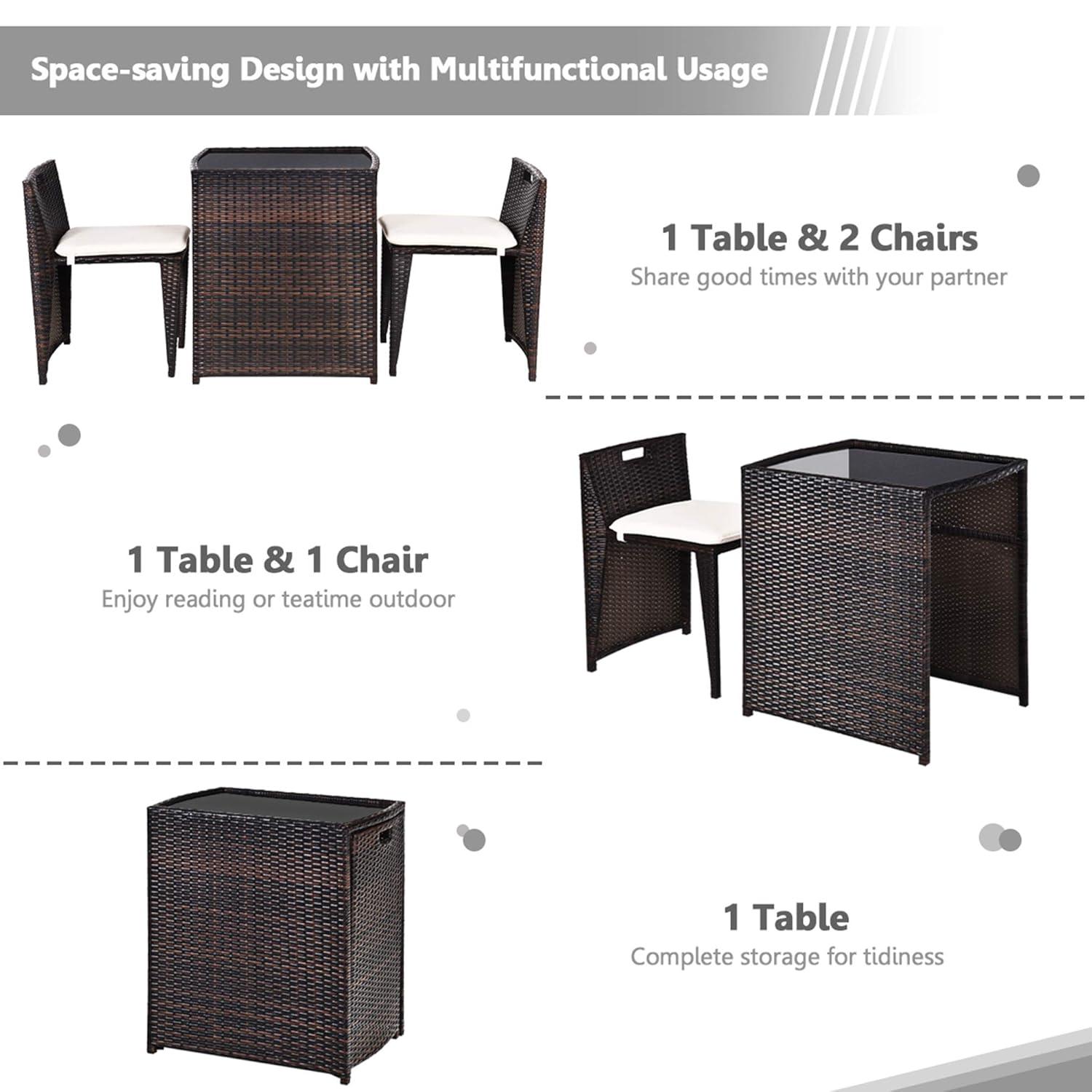 Tangkula 3 PCS Cushioned Wicker Patio Furniture Set Seat Sofa Outdoor No Assembly Brown