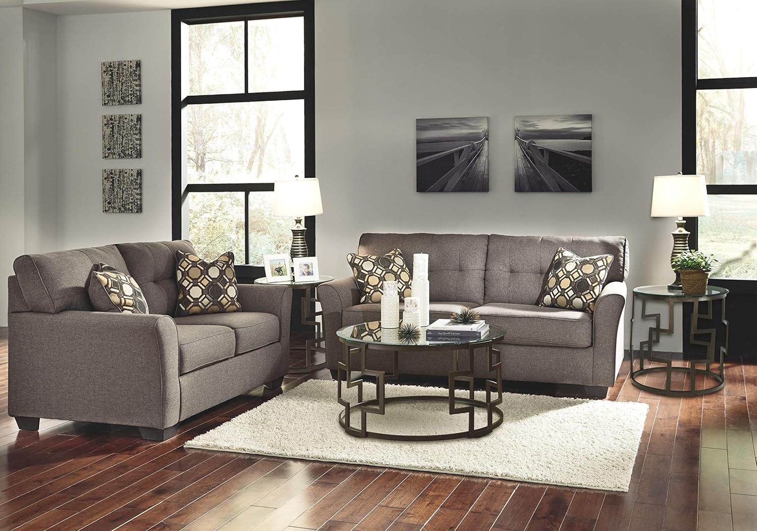 Slate Gray Tufted Fabric Loveseat with Flared Arms