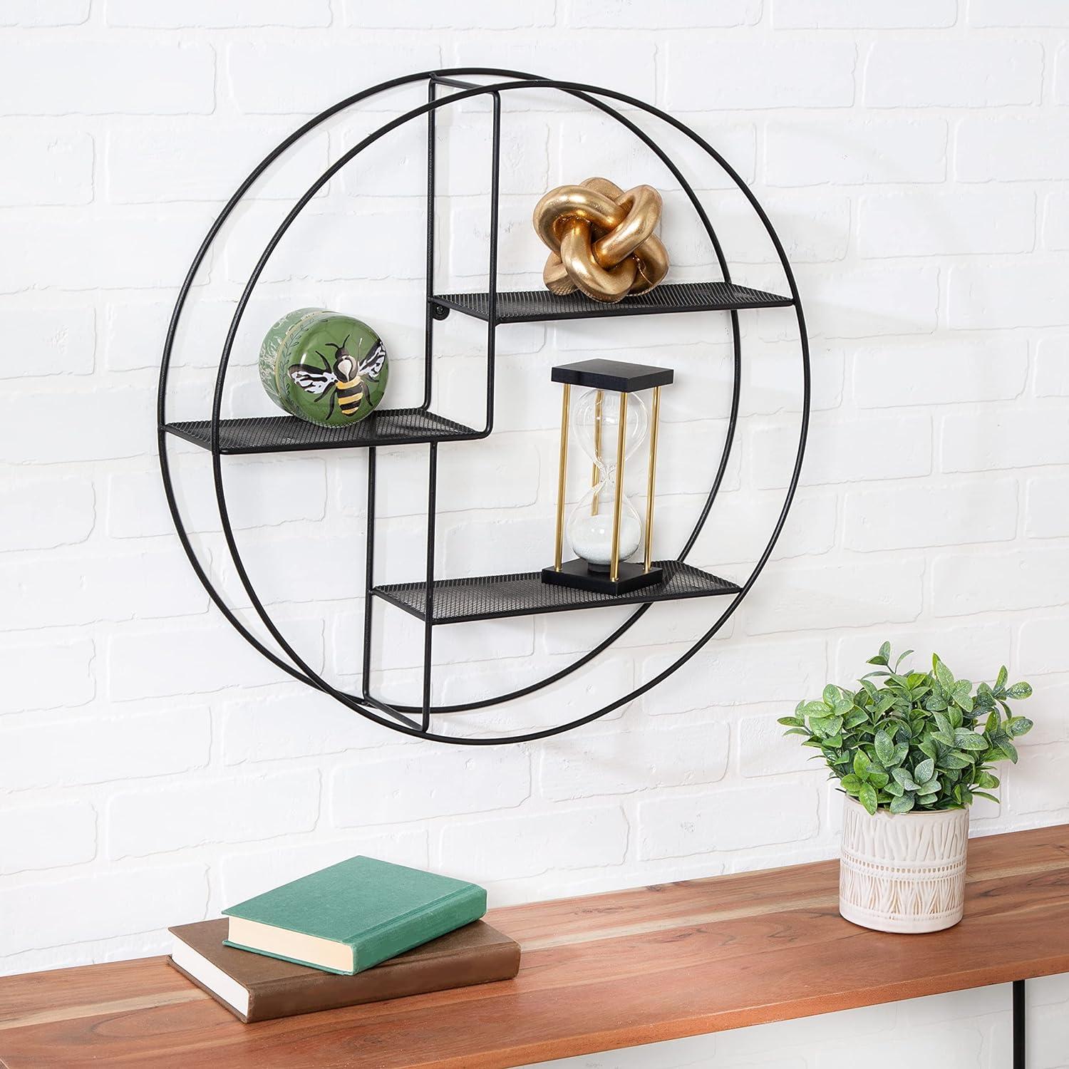 Marlow 21.65" Black Steel Floating Round Wall Shelf