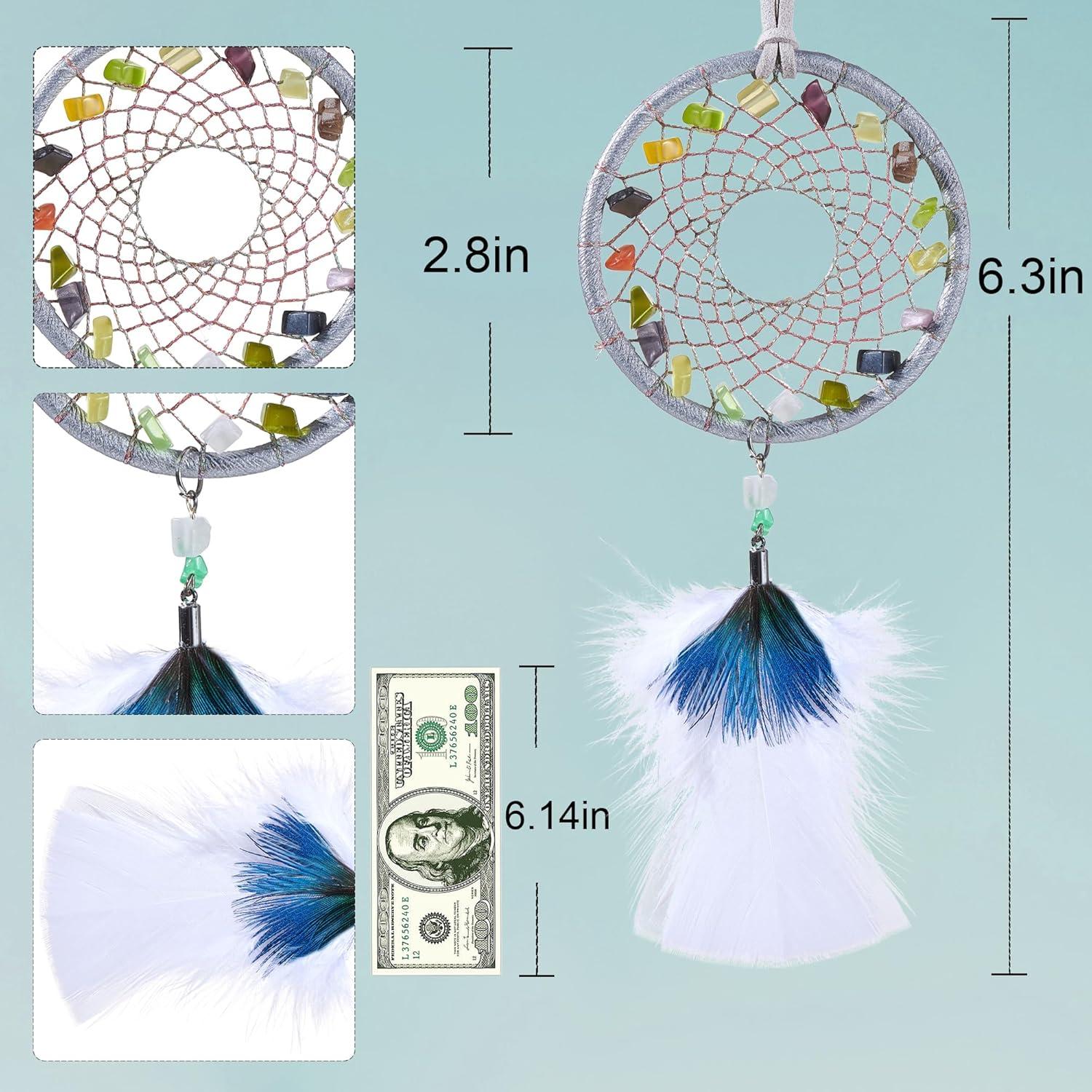 Ice Blue Dream Catchers - Turkey Feather and Peacock Feather, Opal Healing Crystal, Handmade Small Dreamcatcher for Bedroom, A Dream Catcher for Girls,Dream Catchers for Boys,Dream Catcher Wall Decor