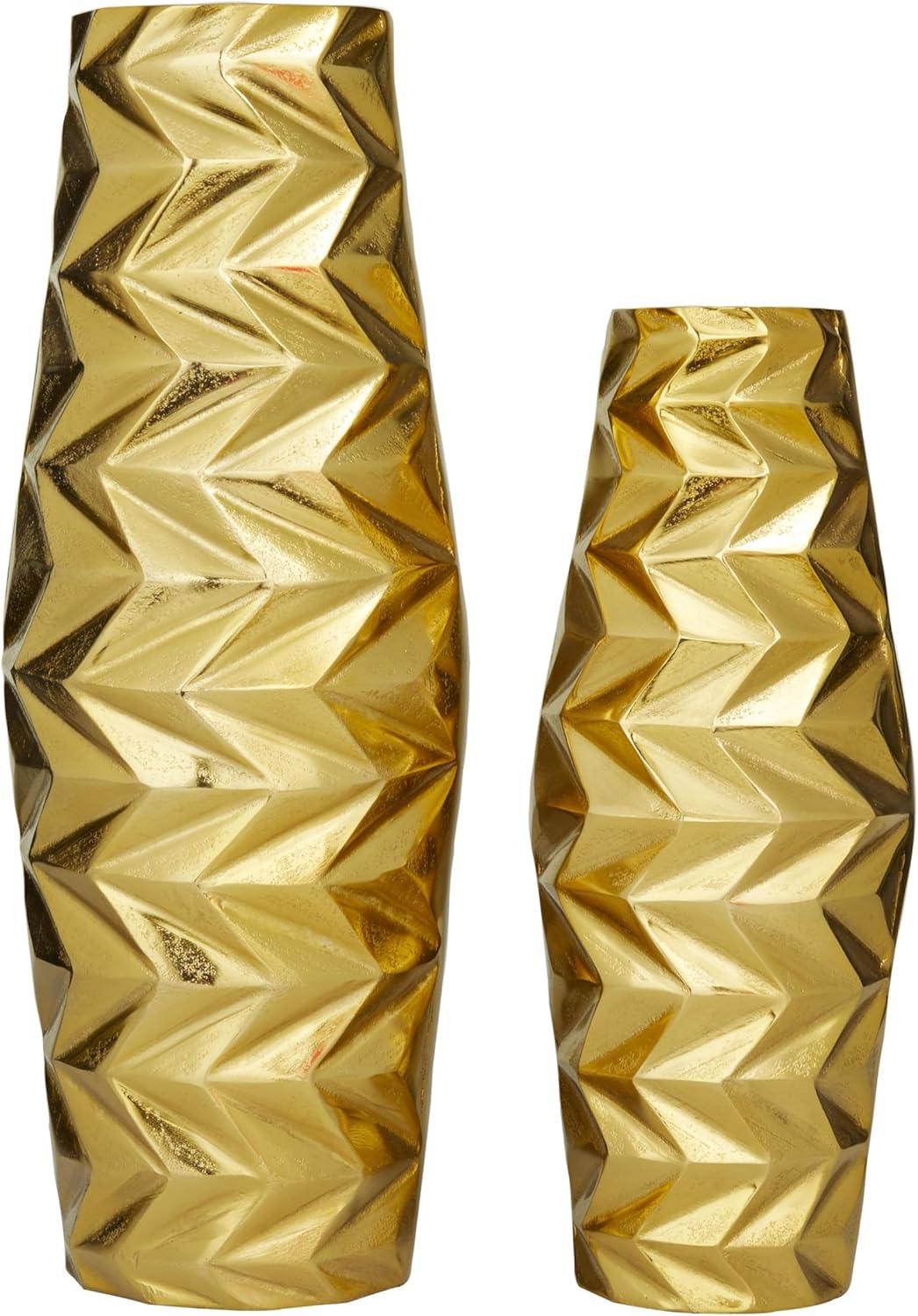 DecMode 20", 15"H Geometric Gold Aluminum Metal Vase, Set of 2