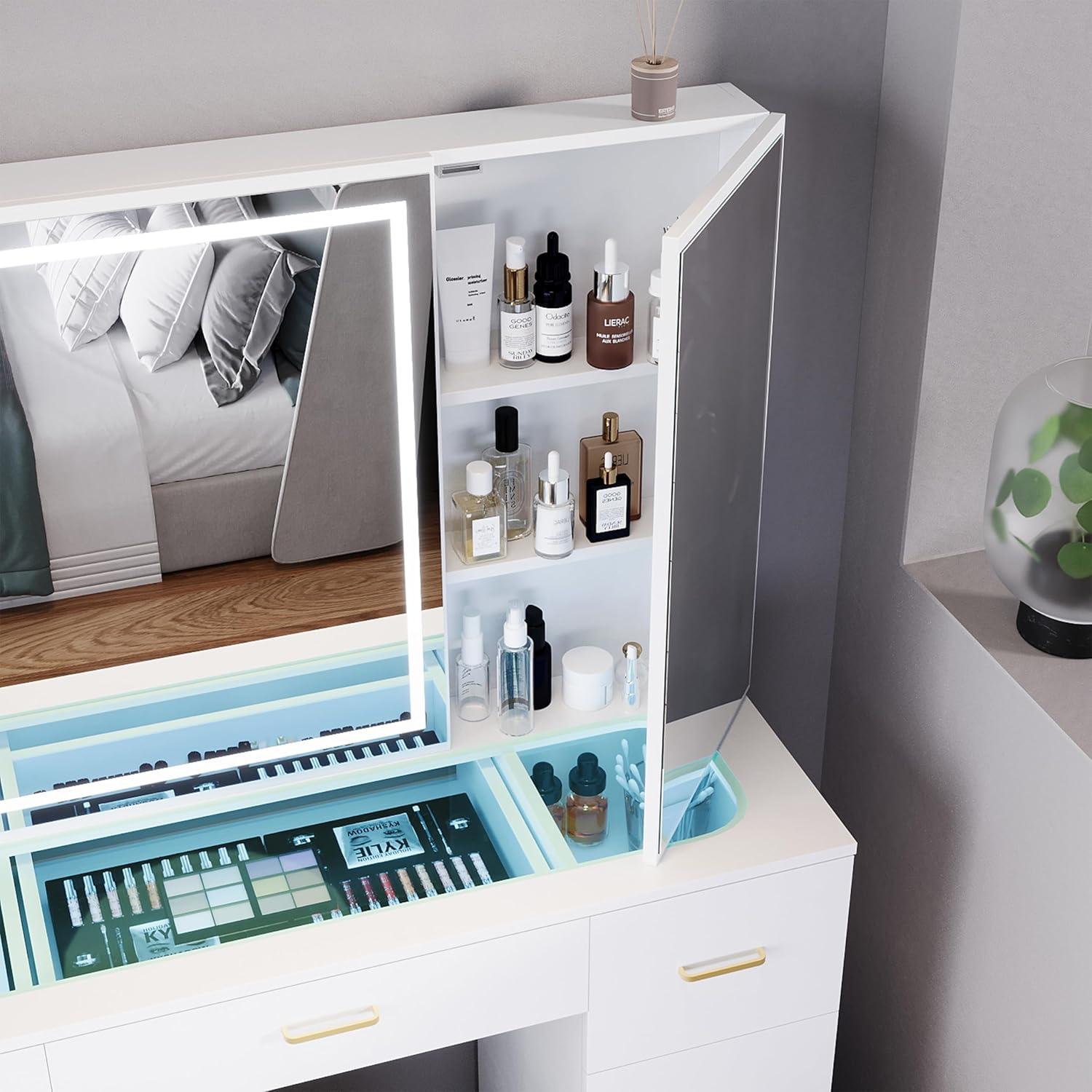 Vanity Desk with Lighted Mirror,Makeup Table with 7 Drawers,Wildhome Brand,Adult Age Group