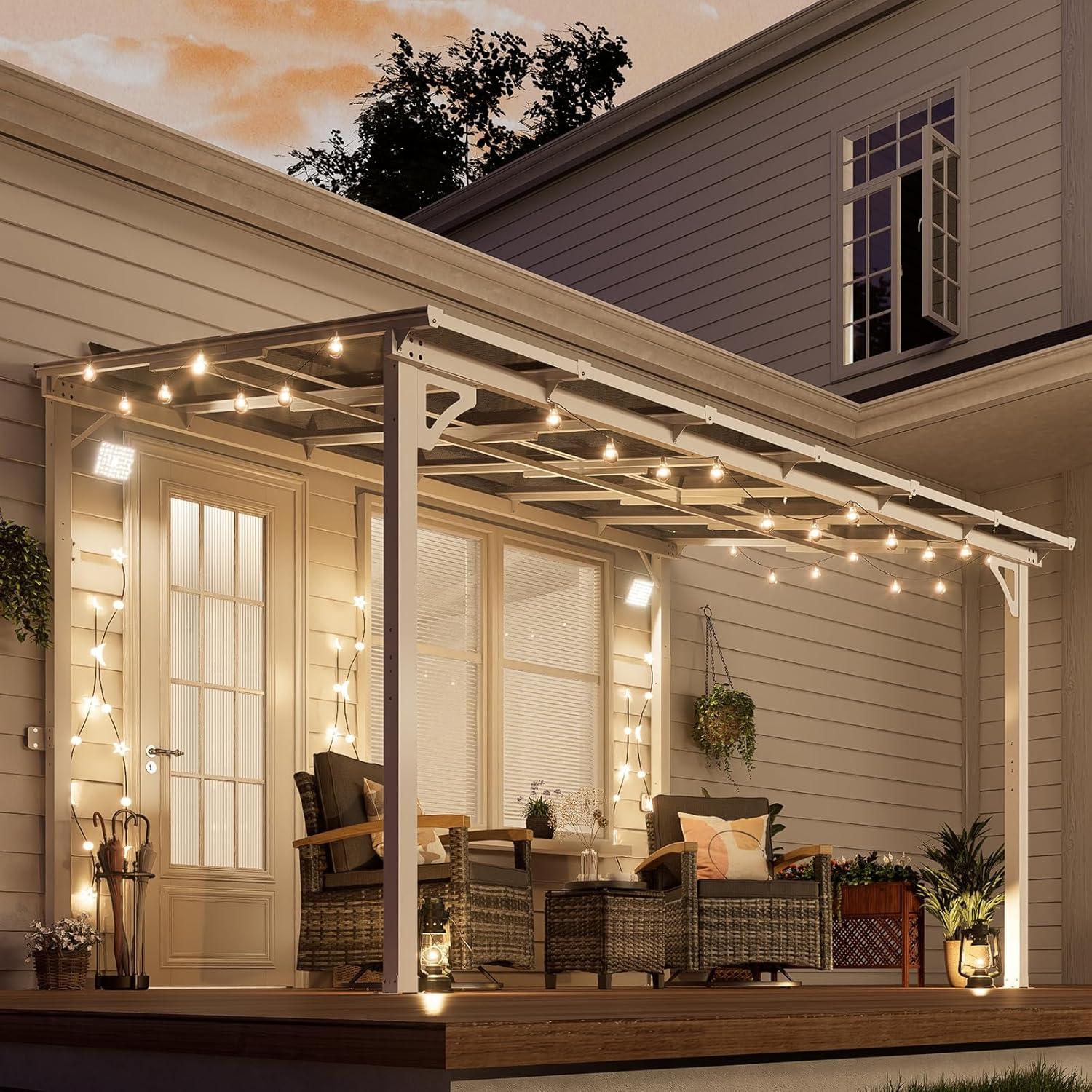 MEISSALIVVE Gazebo, Wall Mounted Gazebo, Lean To Metal Awnings Gazebos, Gazebo Pergola With Sloped Roof, Outdoor Patio Gazebo Awning For Backyard, Deck