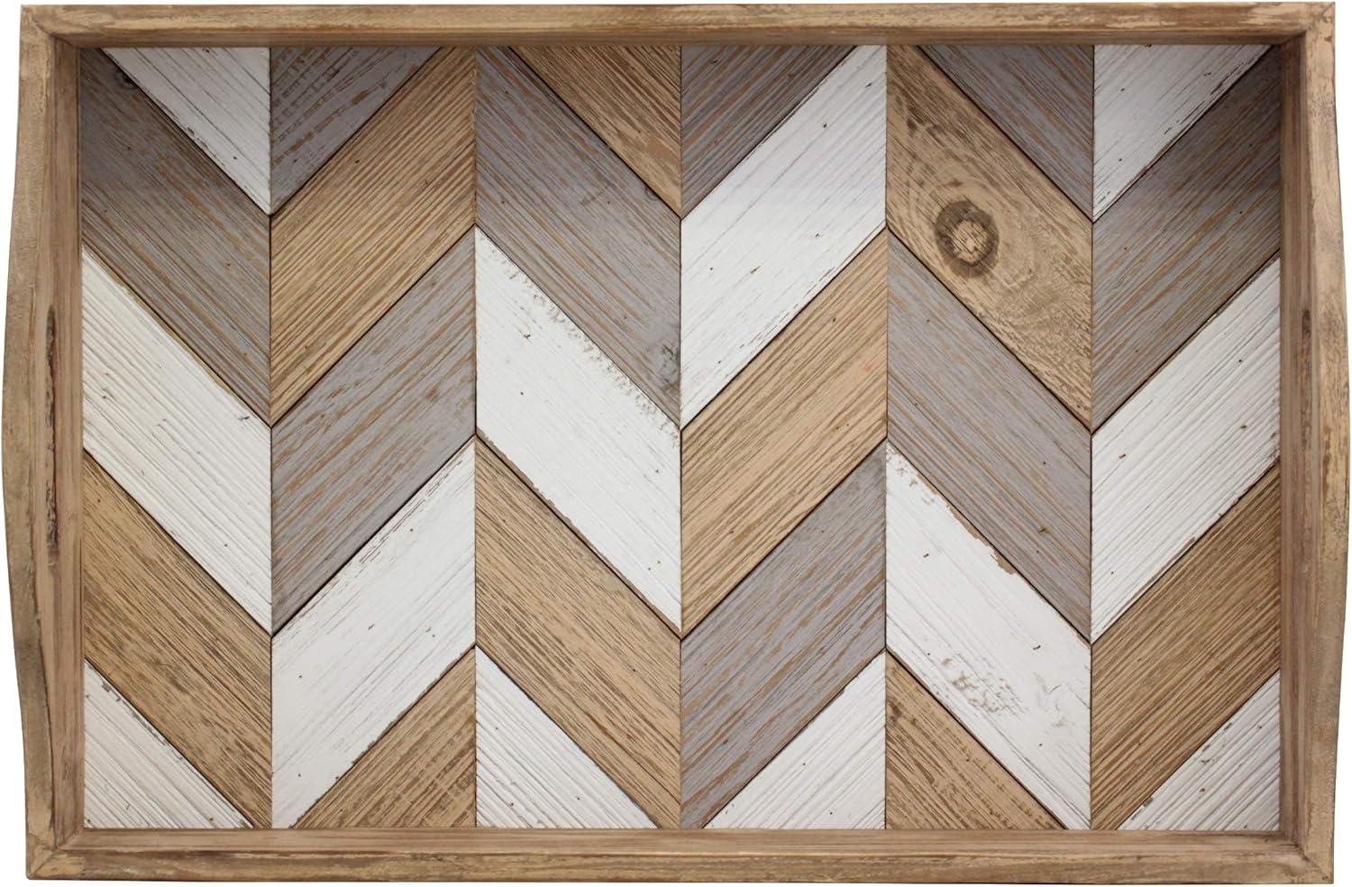 18" x 12" Country Rustic Wooden Chevron Serving Tray Brown - Stonebriar Collection:Cutout Handles