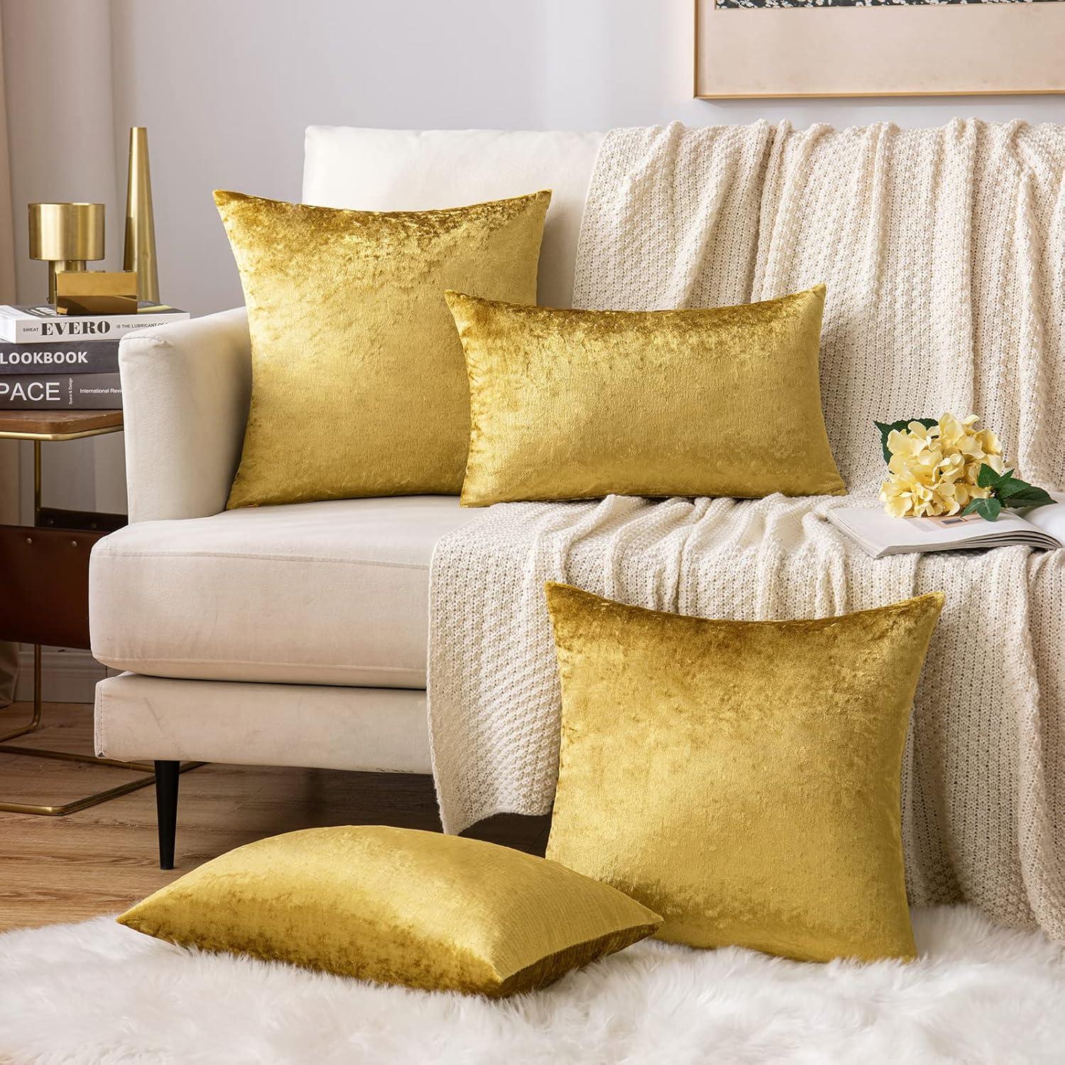 MIULEE Pack of 2 Velvet Soft Solid Decorative Square Throw Pillow Covers Set Fall Cushion Cases for Sofa Bedroom Couch 18 x 18 Inch Golden