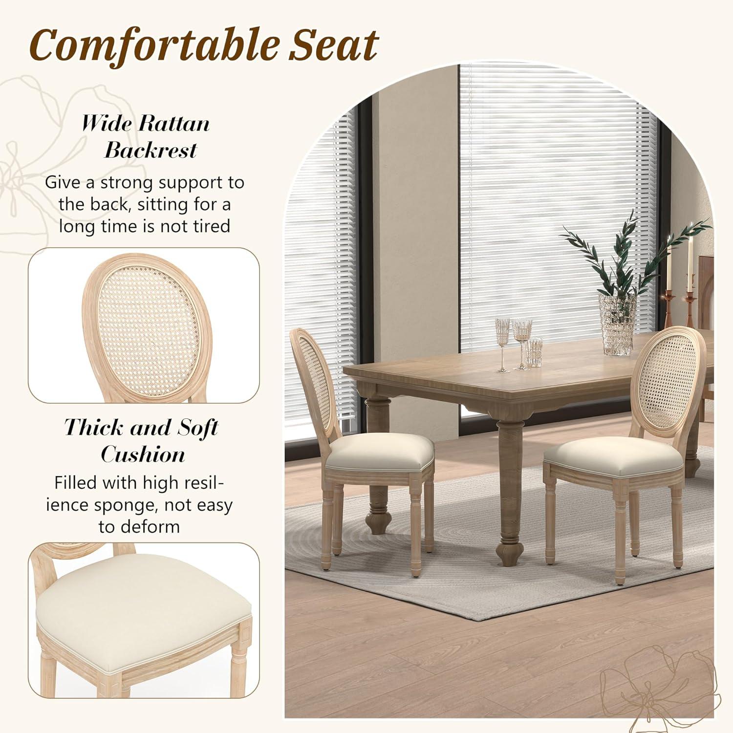 One Allium Way® French Style Rattan Back Solid Wood Upholstered Dining Chairs(Set of 6)
