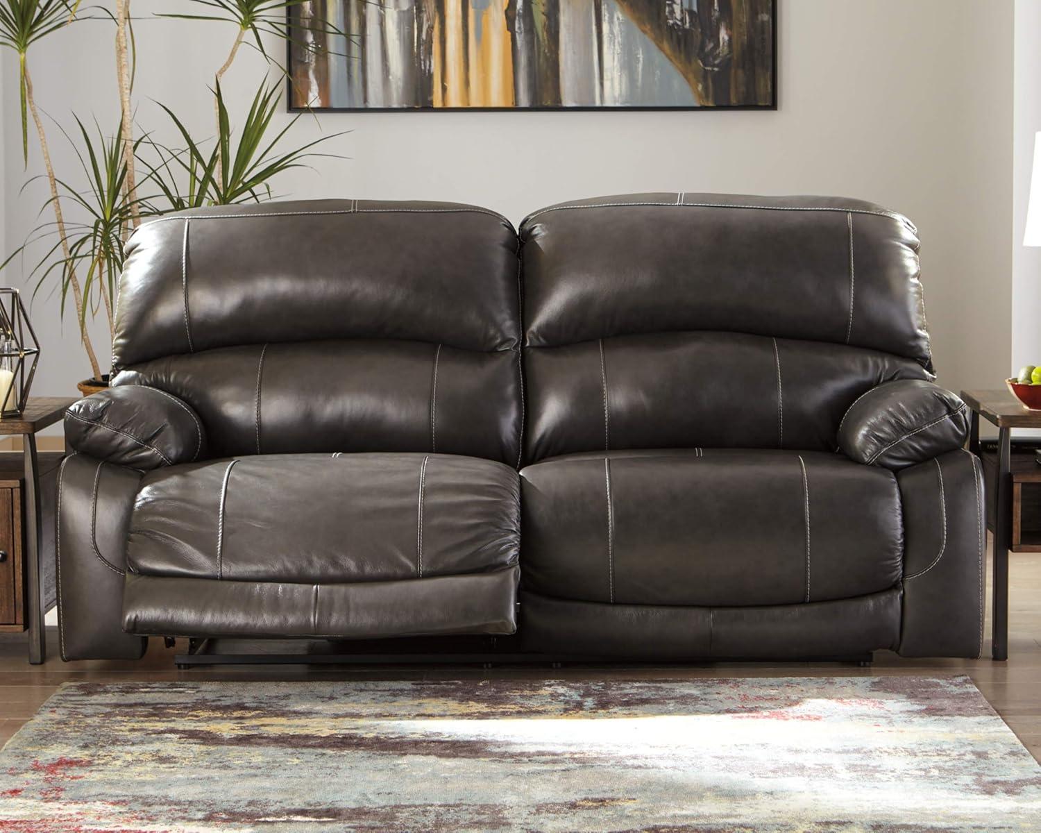 Gray Faux Leather Power Reclining Sofa with Pillow-top Arms