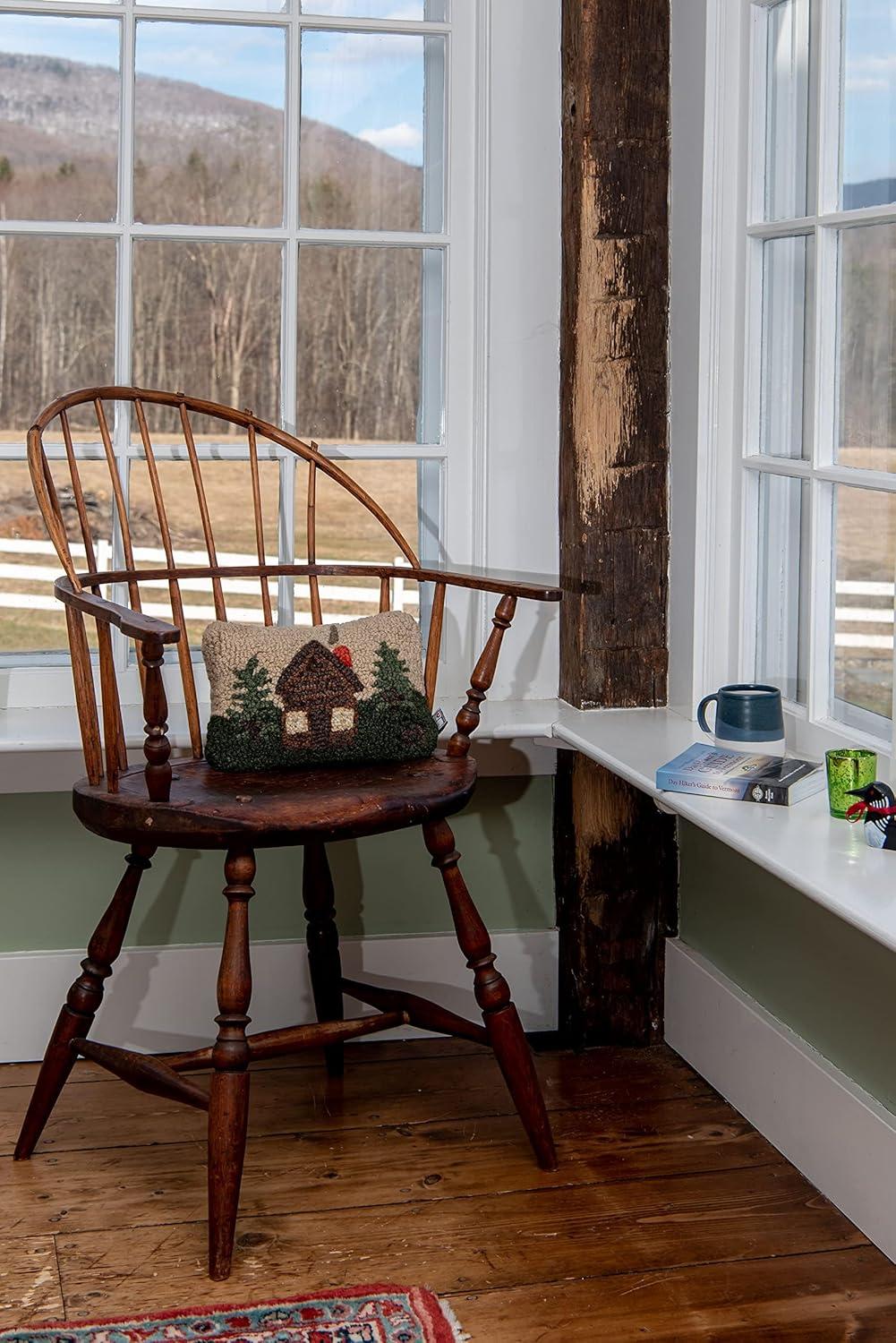 Chandler 4 Corners Artist-Designed Rocky Hill Cabin Hand-Hooked Wool Decorative Throw Pillow (8” x 12”) Lake & Lodge Pillow for Couches & Beds - Easy Care & Low Maintenance Lake House Cabin Pillow