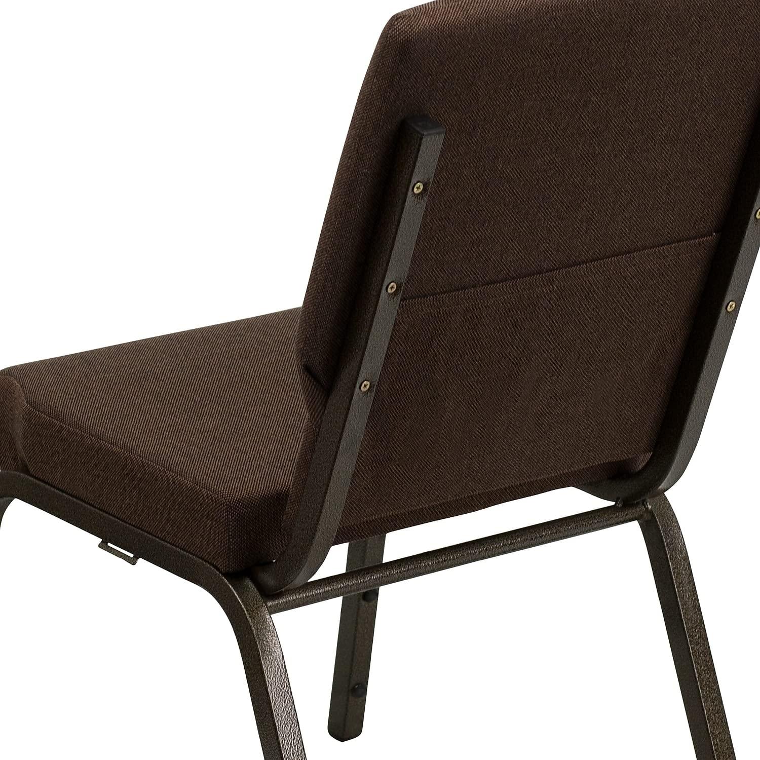 BizChair 18.5''W Stacking Church Chair in Brown Fabric - Gold Vein Frame