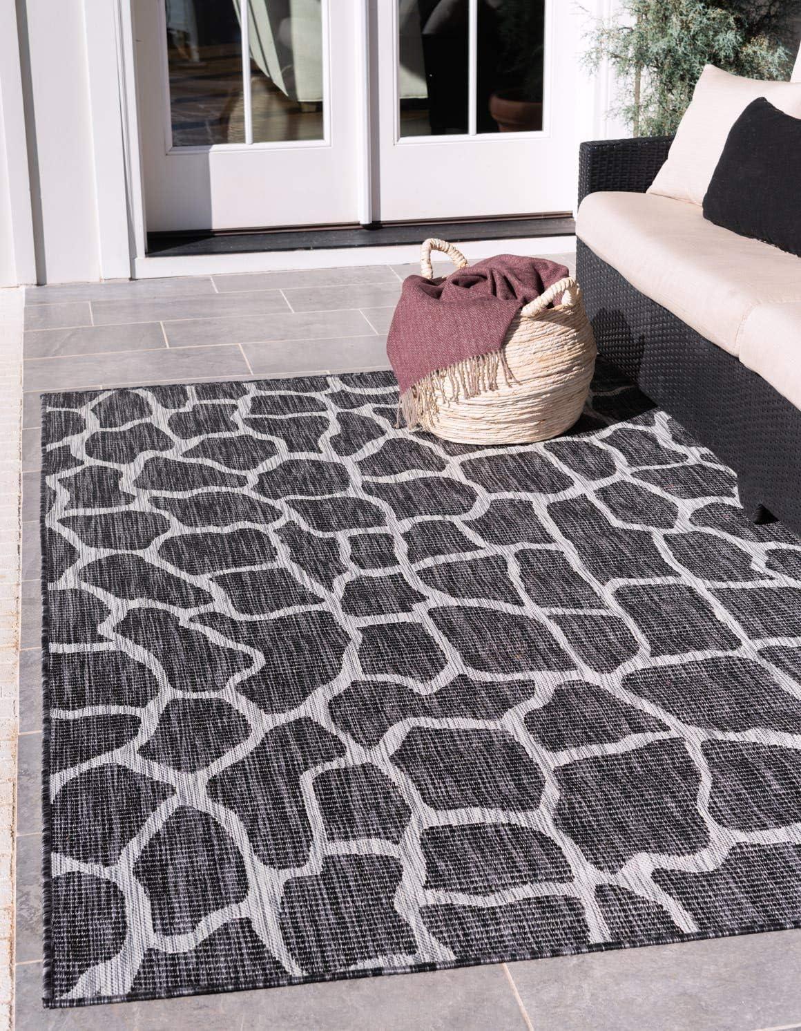 Unique Loom 6' 1 x 9' 0 Rectangle Indoor/Outdoor Safari Charcoal Gray Area Rug