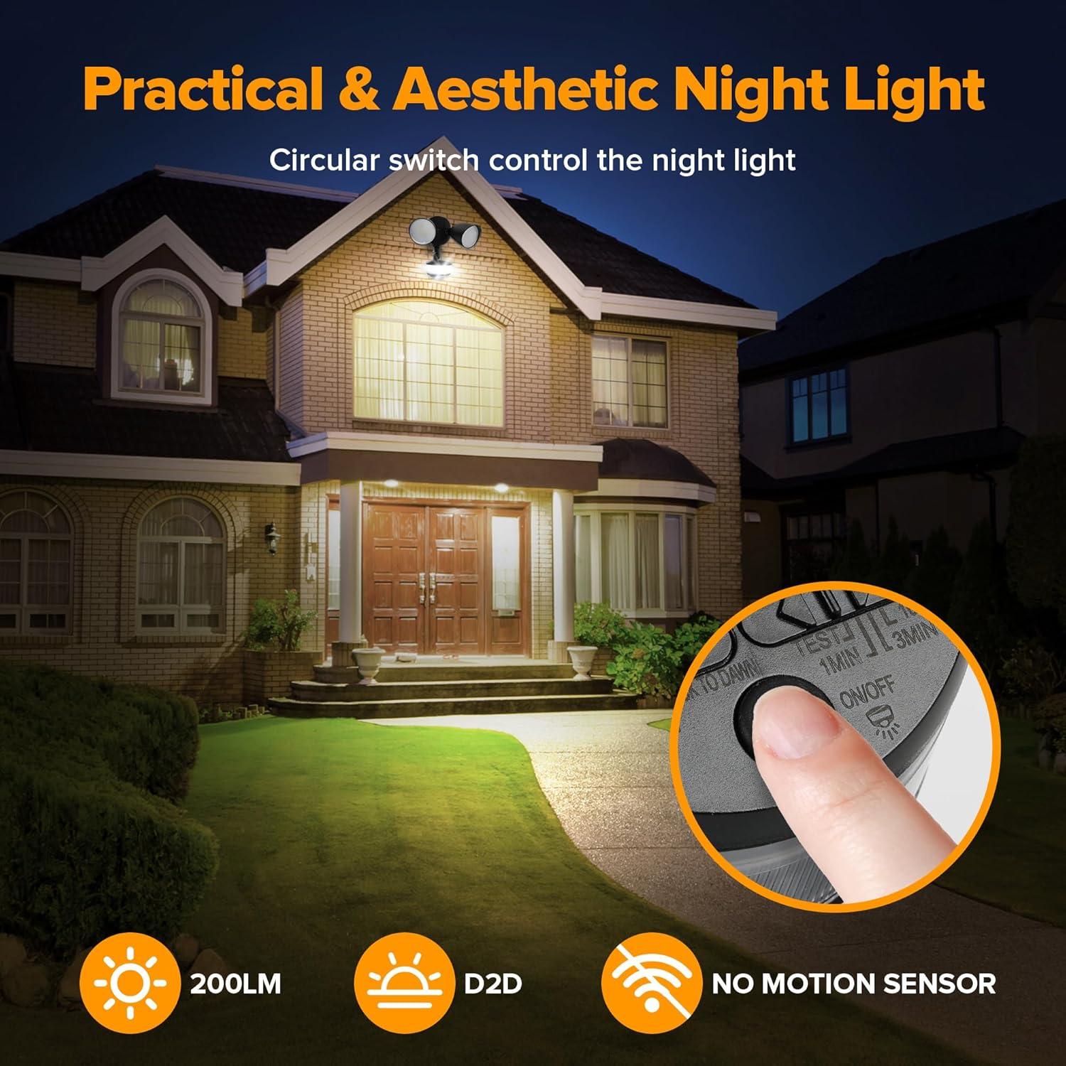 Lutec Outdoor Dual Head Home Security Floodlight Motion Sensor Light, Black