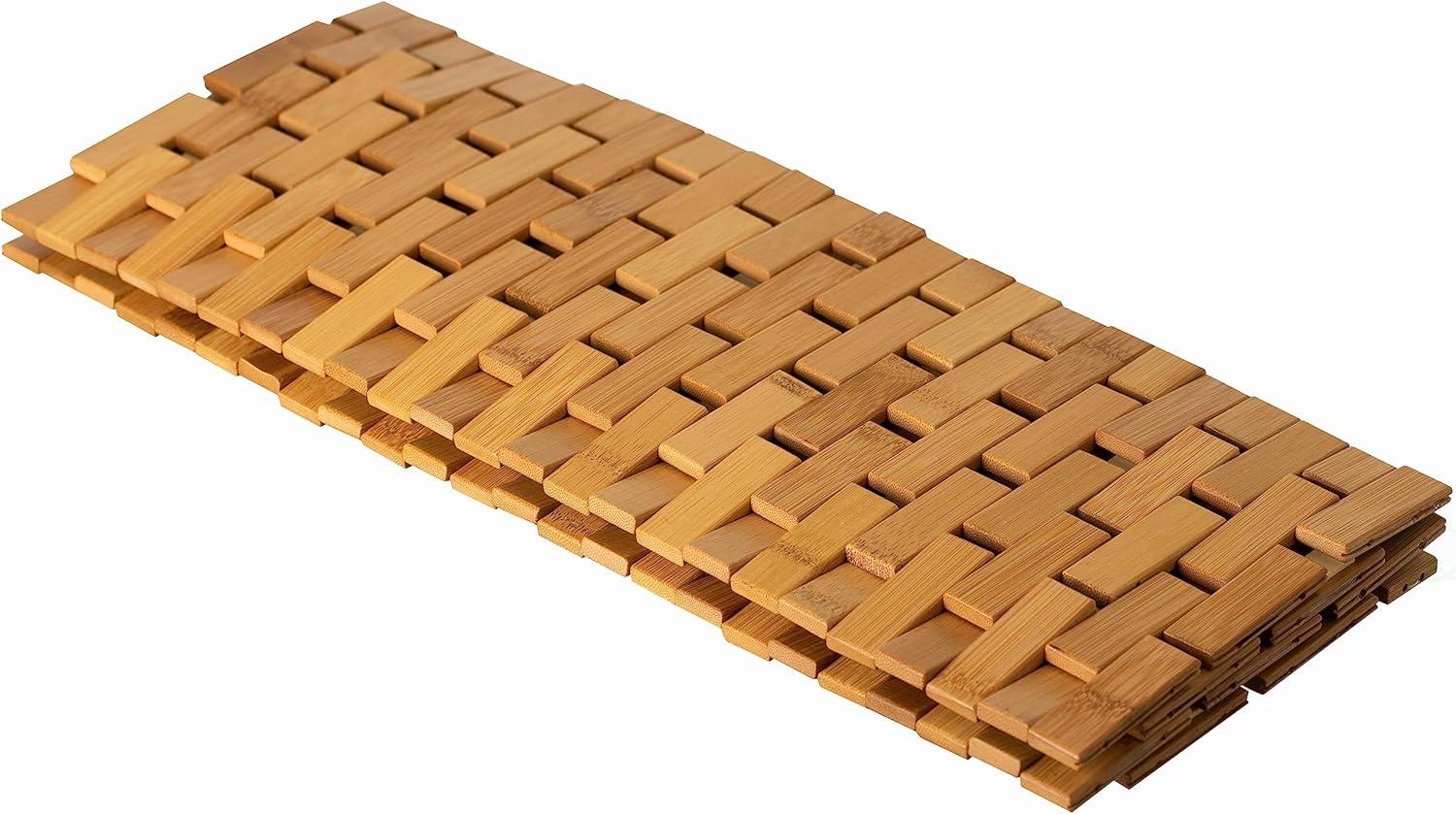 Basicwise Foldable Bamboo Bathroom Mat - Non-Slip Design for Showers, Bathtubs, Spas, and Pools - Providing Comfort, Quick Drying, Medium