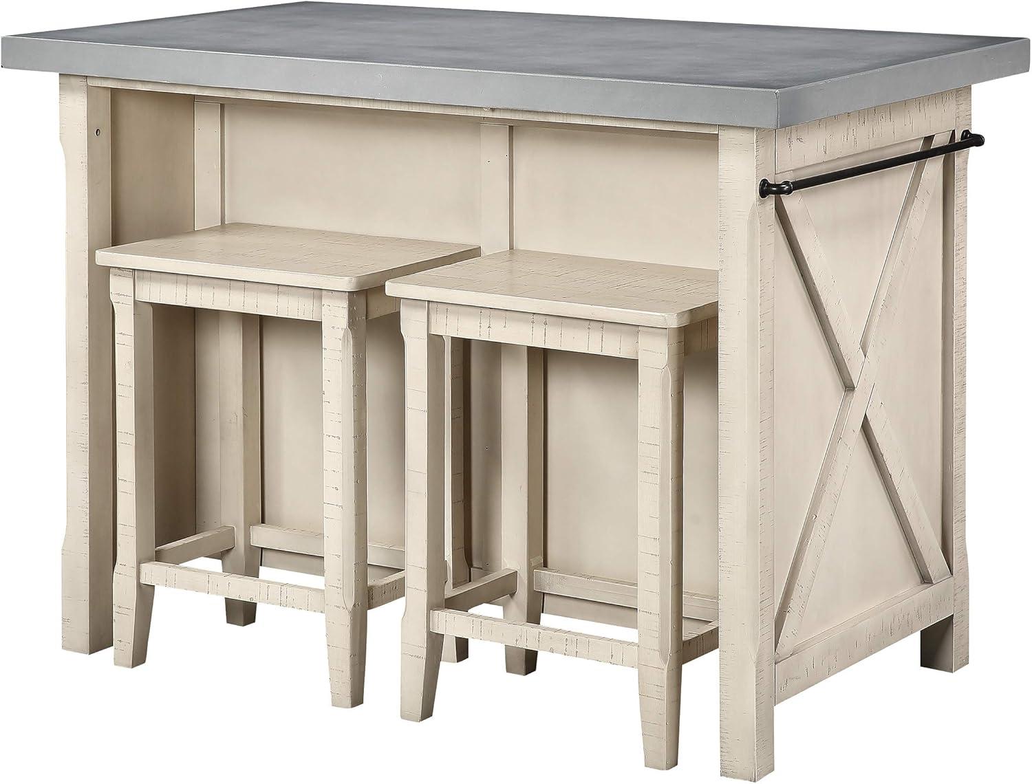 Nashville Gray Cement Top Kitchen Island with Stools