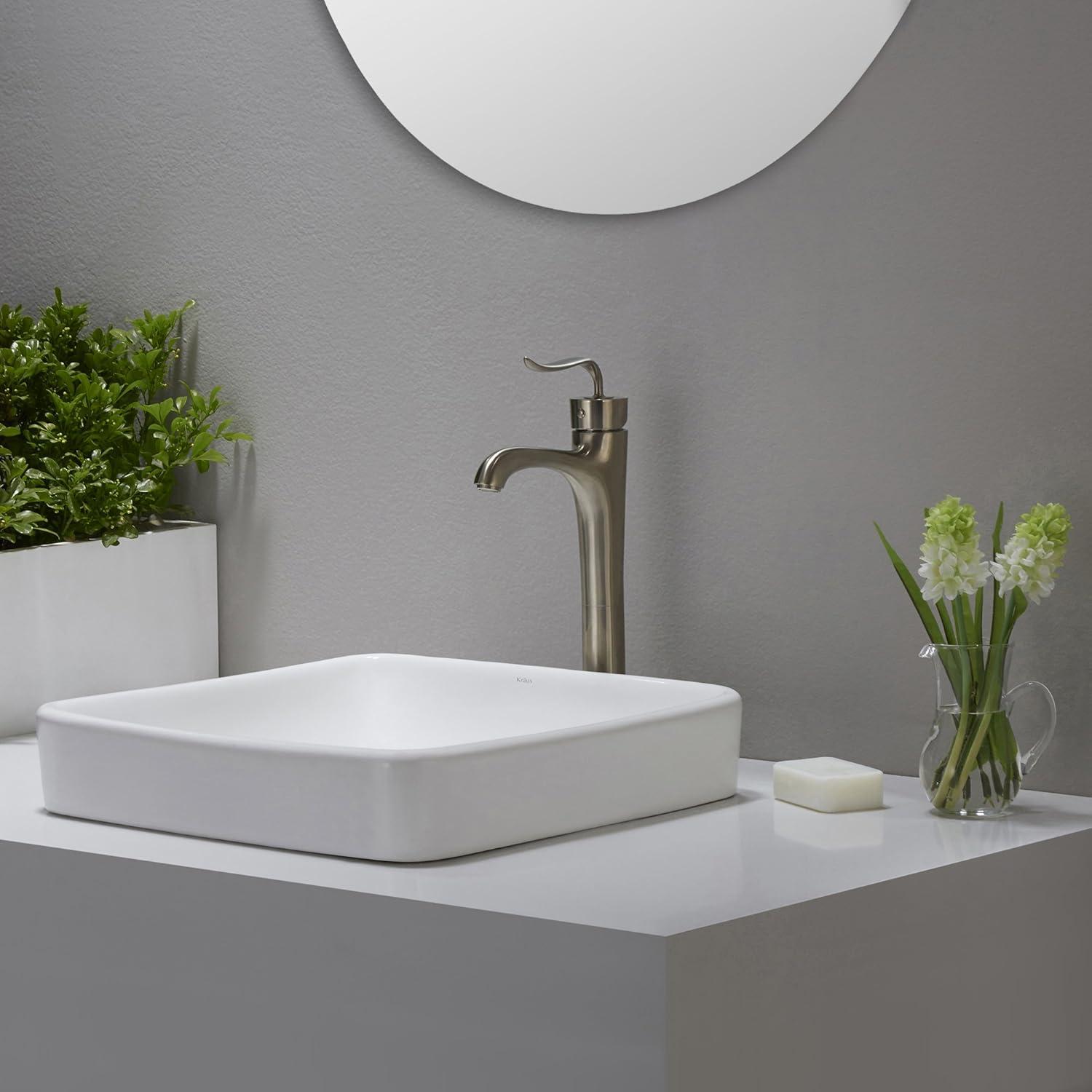 Elavo Ceramic Square Drop-In Bathroom Sink with Overflow