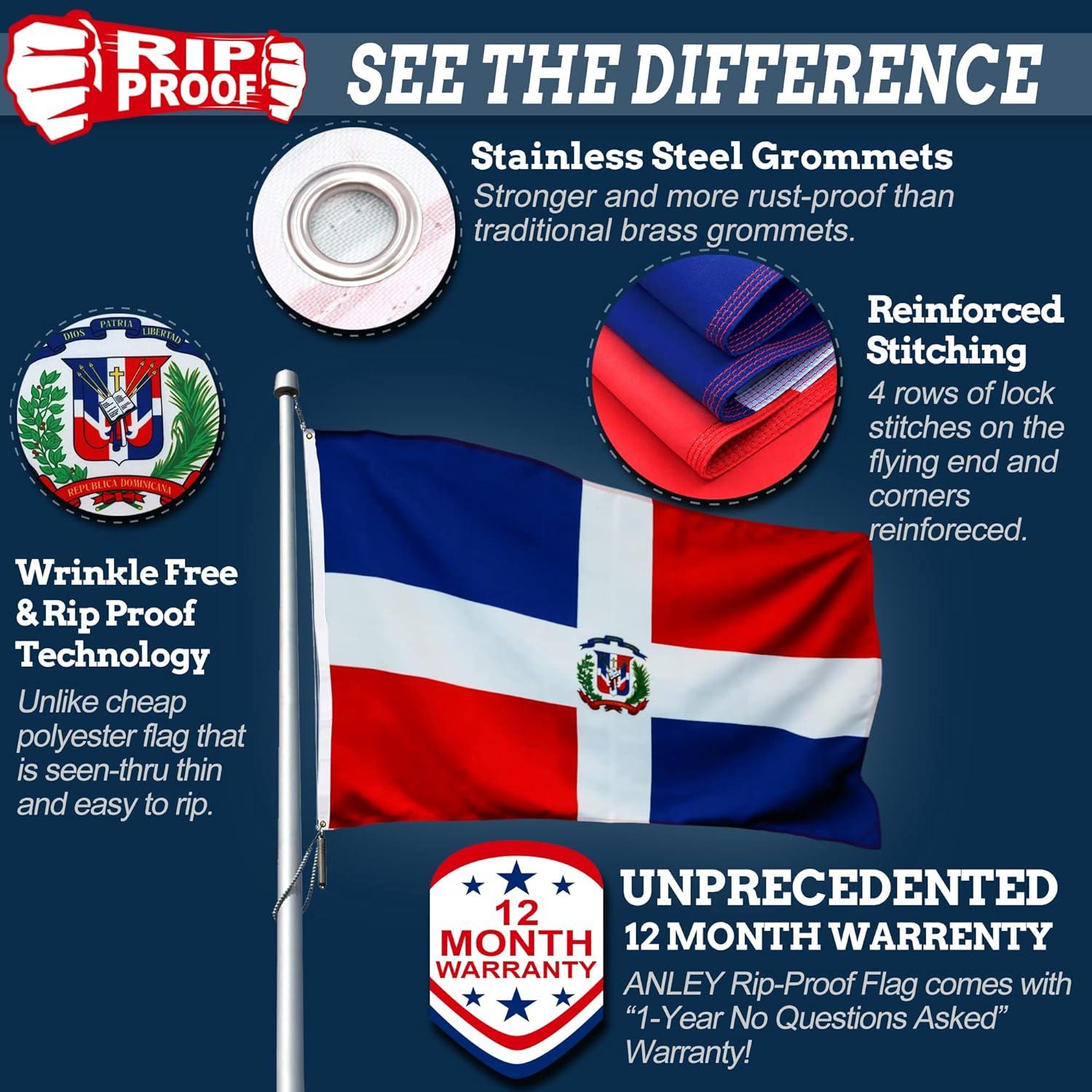 Anley Rip-Proof Double Sided 3-Ply Dominican Republic Flag 3x5 Foot - Dominican National Flags