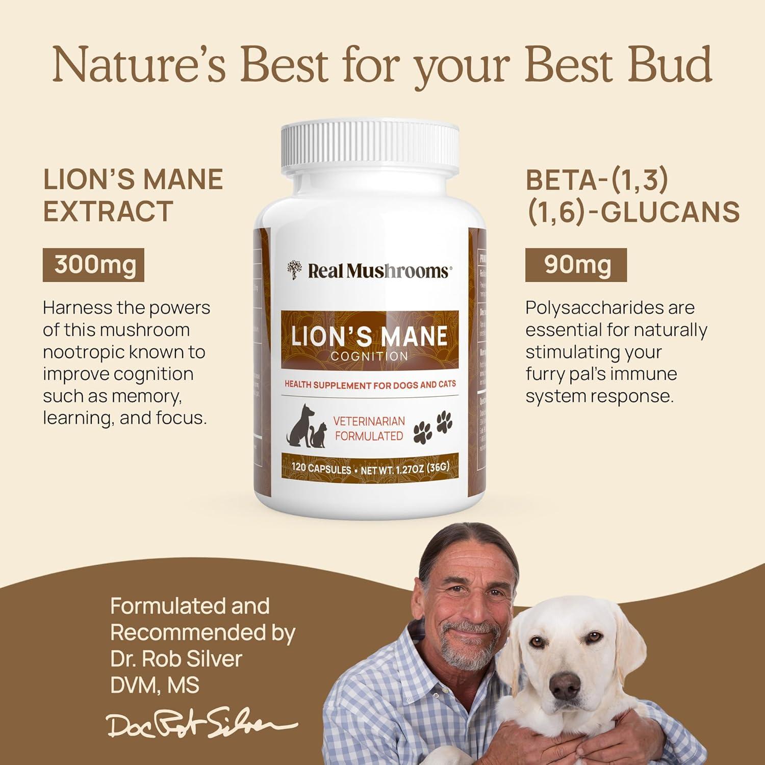 Real Mushrooms Lion's Mane, For Dogs and Cats, 120 Capsules