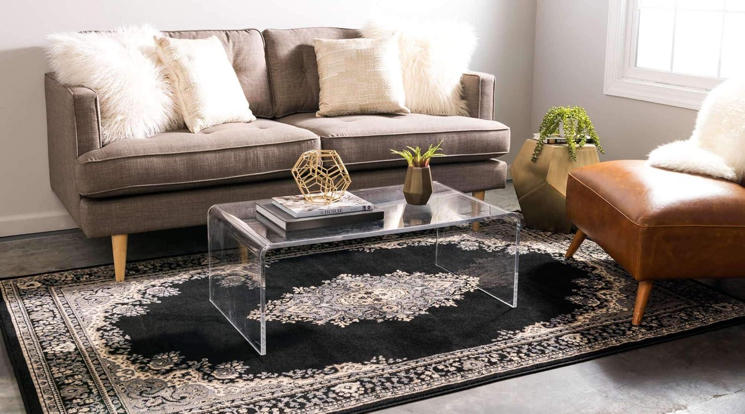 Elegant Medallion 9' x 12' Synthetic Area Rug in Red, Black, and Cream