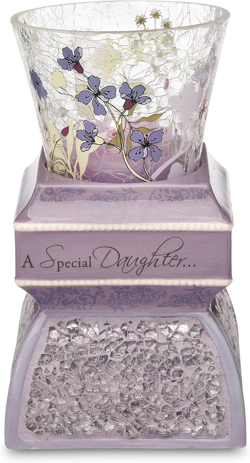 Up Words by Pavilion Lavender Tea Light Candle Holder, Special Daughter Sentiment, 5-1/2-Inch Tall, Includes Tea Light Candle