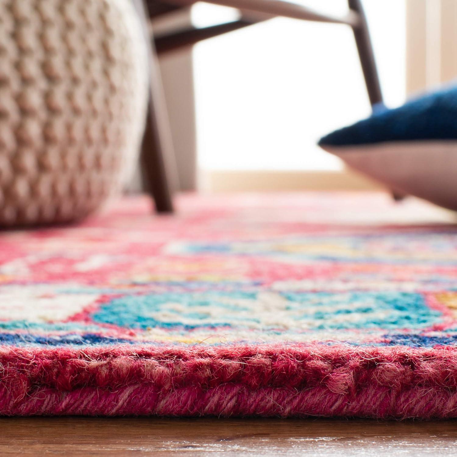 Hand-Tufted Artisan Red and Blue Wool Accent Rug - 3' x 5'