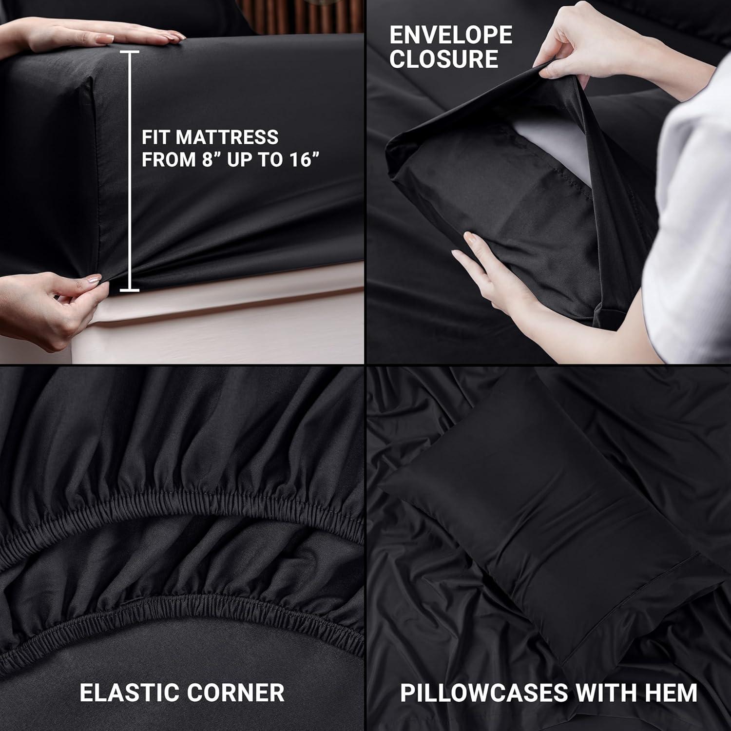Utopia Bedding Twin Sheet Set – 3 Piece Bed Sheets for Twin Size Bed, Soft and Breathable Microfiber, Includes 1 Fitted Sheet, 1 Flat Sheet and 1 Pillowcase (Black)