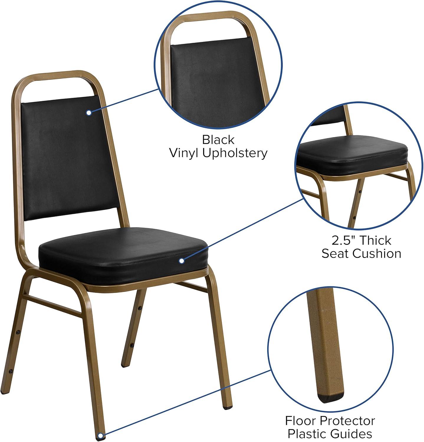 Emma and Oliver Trapezoidal Back Stacking Banquet Chair, Black Vinyl/Gold Frame