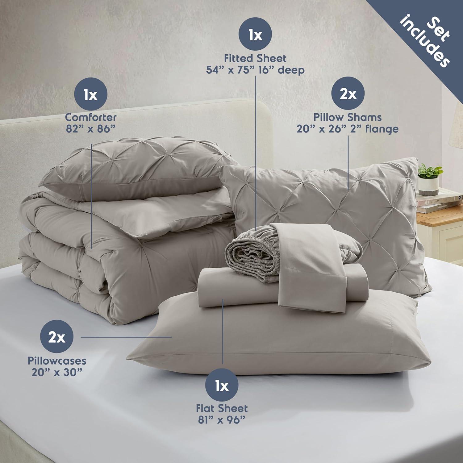 Nestl Bed-in-A-Bag Pleated Comforter Set with Bed Sheets