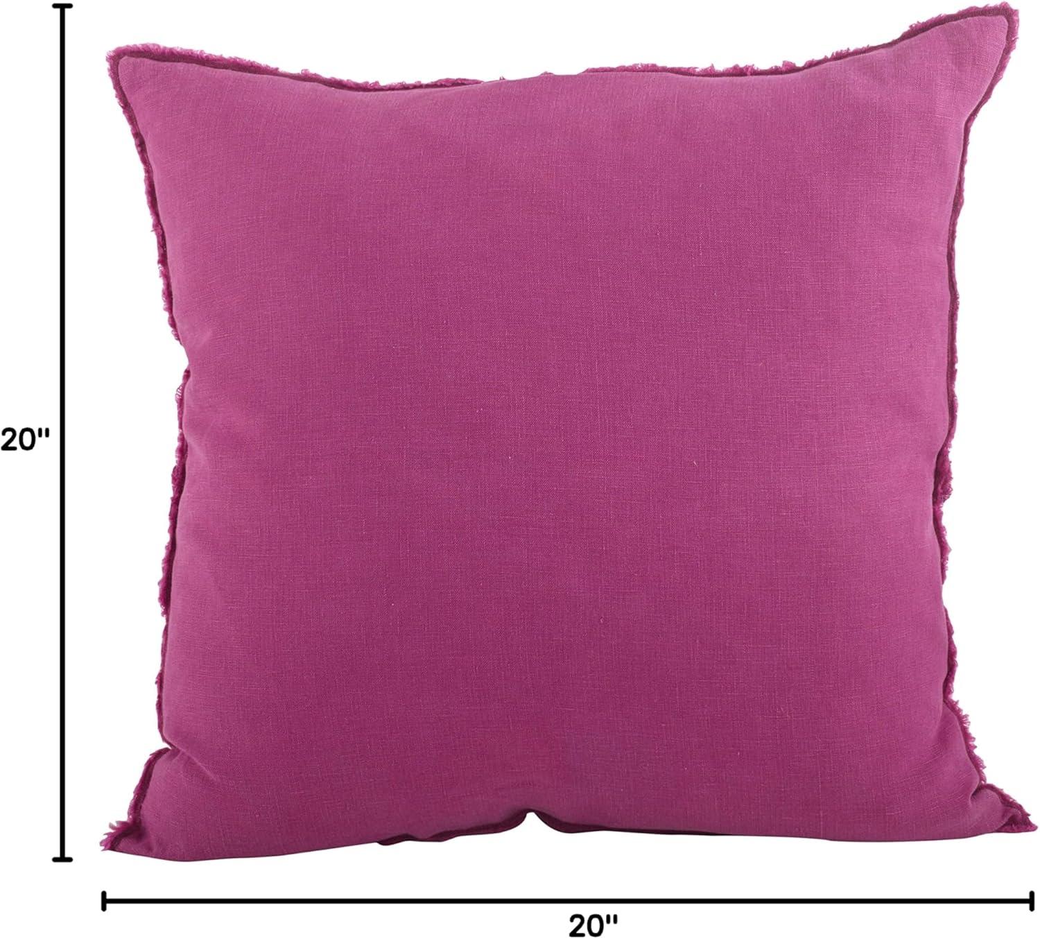20"x20" Oversize Fringed Design Linen Square Throw Pillow Fuchsia - Saro Lifestyle: Indoor Decorative Cushion, Duck Feather Filled, Zippered