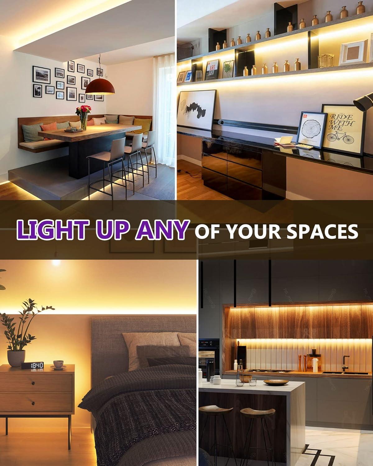 HitLights COB LED Strip Lights Warm White 3000K, 16.4ft Premium High Density 24V Tape Light, 2560 LEDs, 350+ LM/FT, CRI 90+, IP30, Lighting for Kitchen, Cabinets, UL Listed (Power Source Not Included)