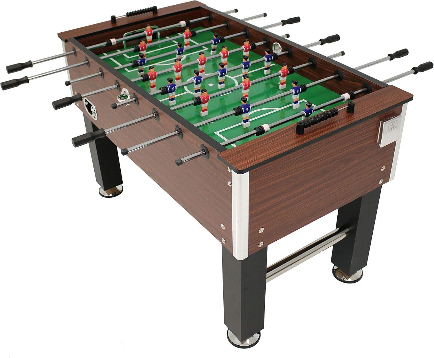 Sunnydaze Indoor Classic Faux Wood Foosball Soccer Game Table with Manual Scorers and Folding Drink Holders - 5'