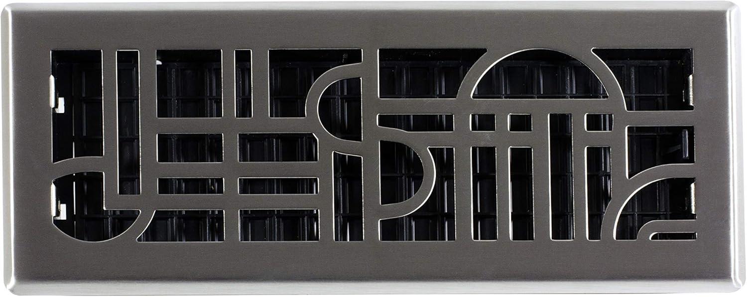 Art Deco Brushed Nickel 4x12 Floor Register with Steel Grille