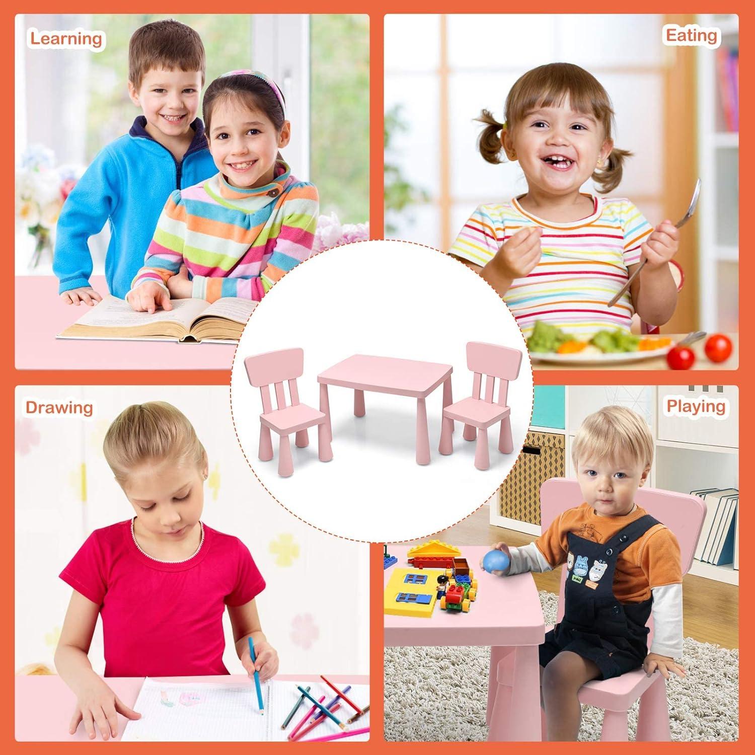 Kids Table and Chair Set 3-Piece Set Toddler Furniture Pink