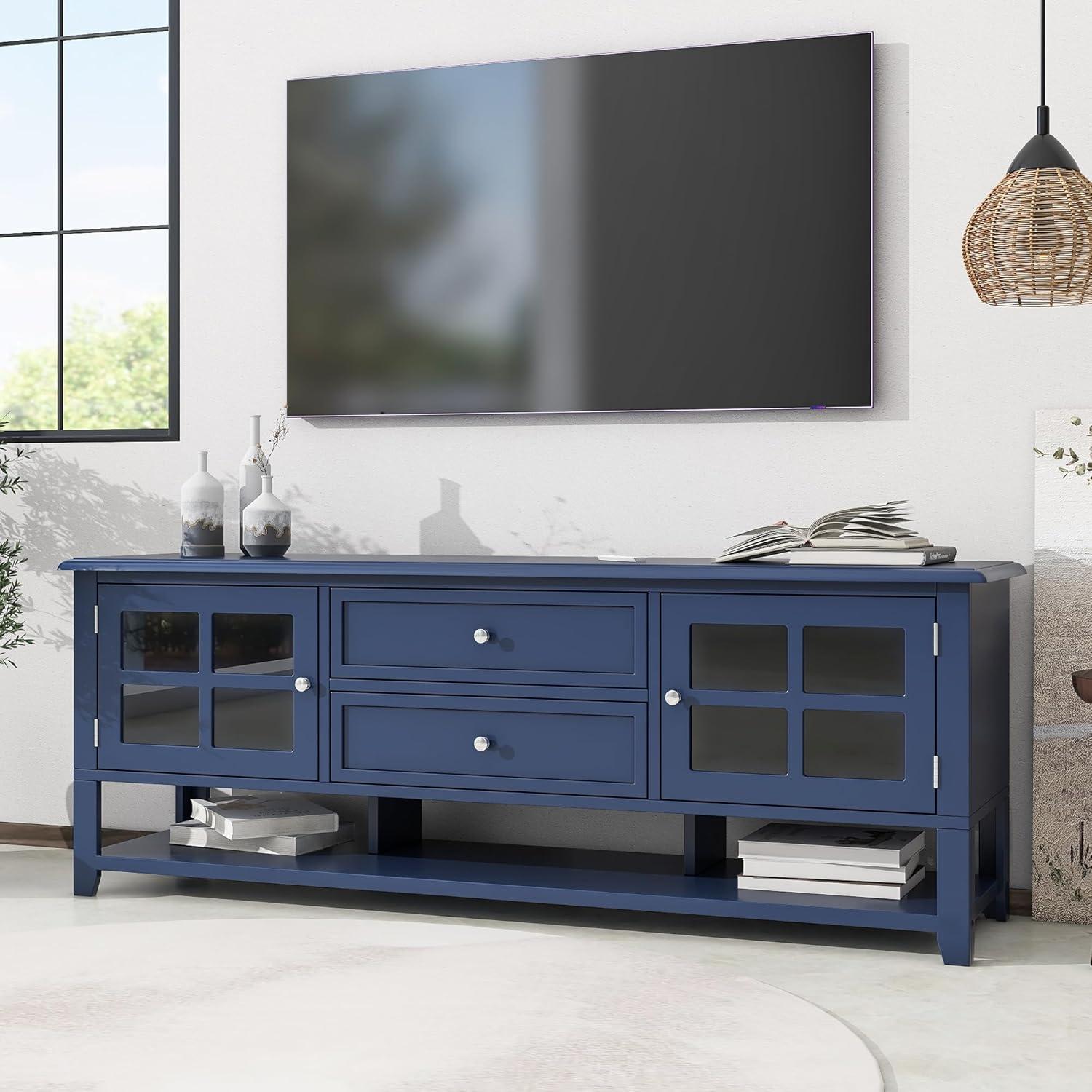 Blue MDF Modern TV Stand with Cabinets for TVs up to 60 inches