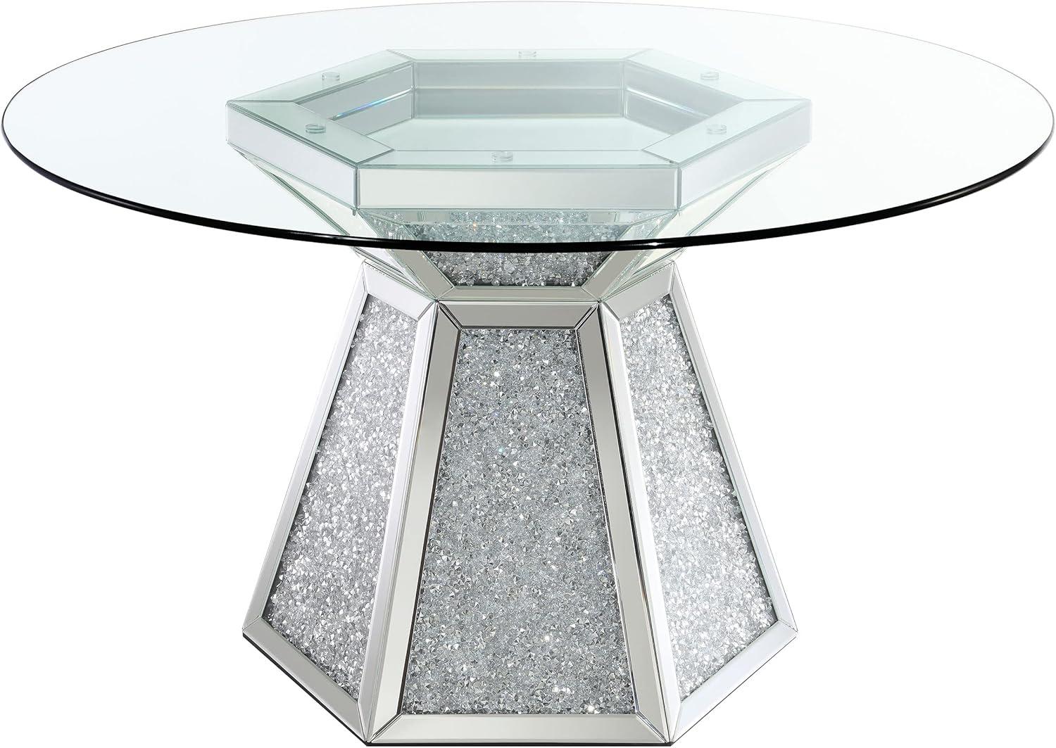 Quinn Hexagon Pedestal Glass Top Dining Table Mirror