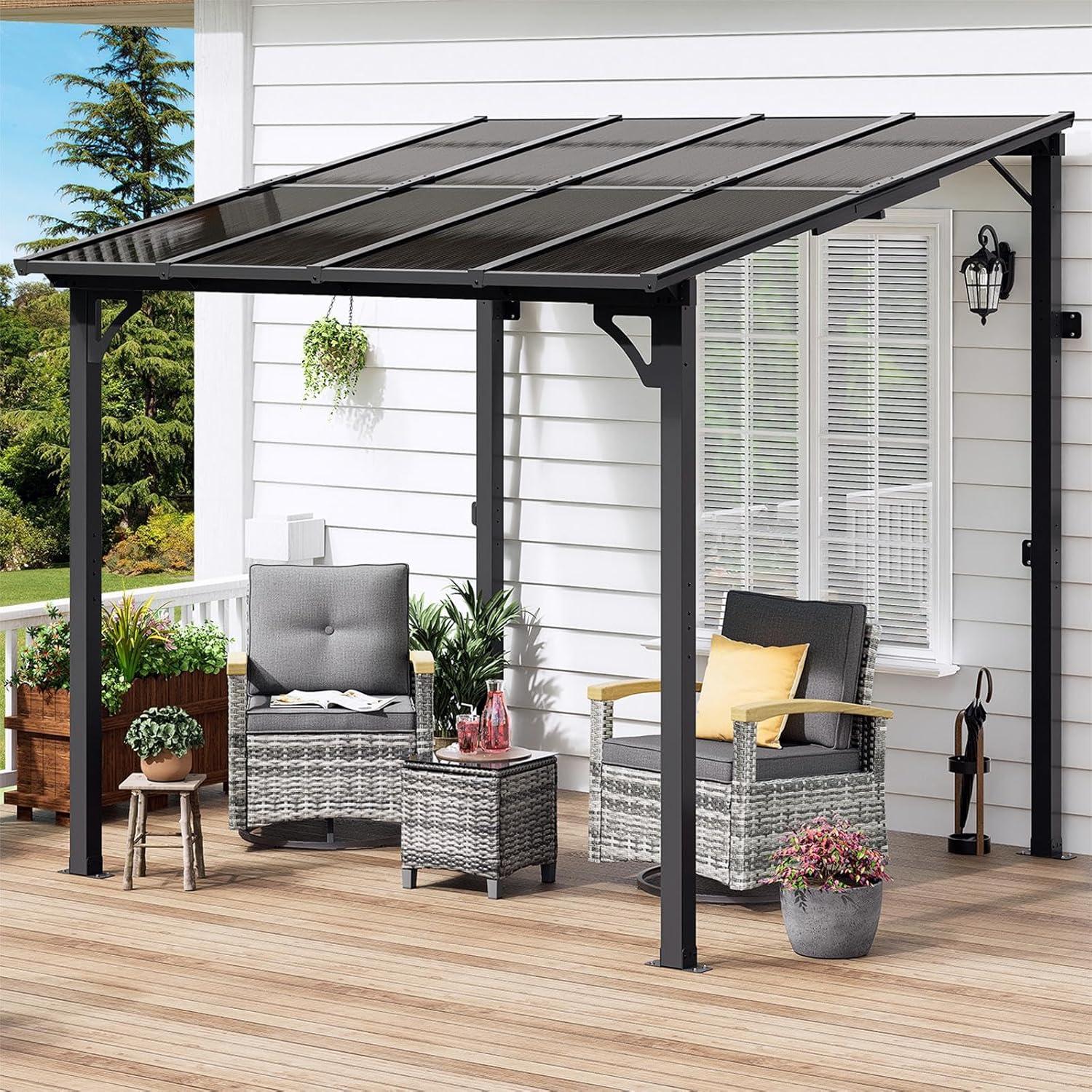 MEISSALIVVE Gazebo, Wall Mounted Gazebo, Lean To Metal Awnings Gazebos, Gazebo Pergola With Sloped Roof, Outdoor Patio Gazebo Awning For Backyard, Deck