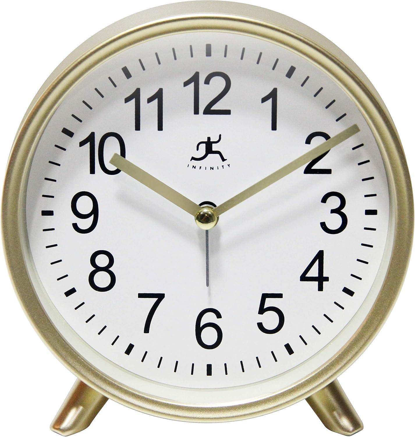 Matte Gold Round Analog Tabletop Alarm Clock