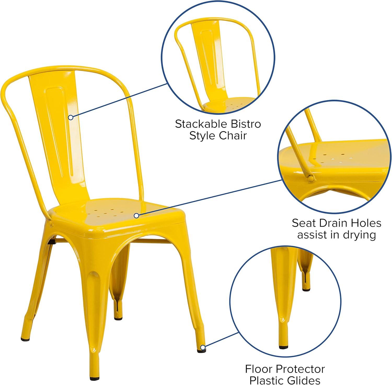 Vintage Bistro-Style Yellow Steel Stackable Side Chair