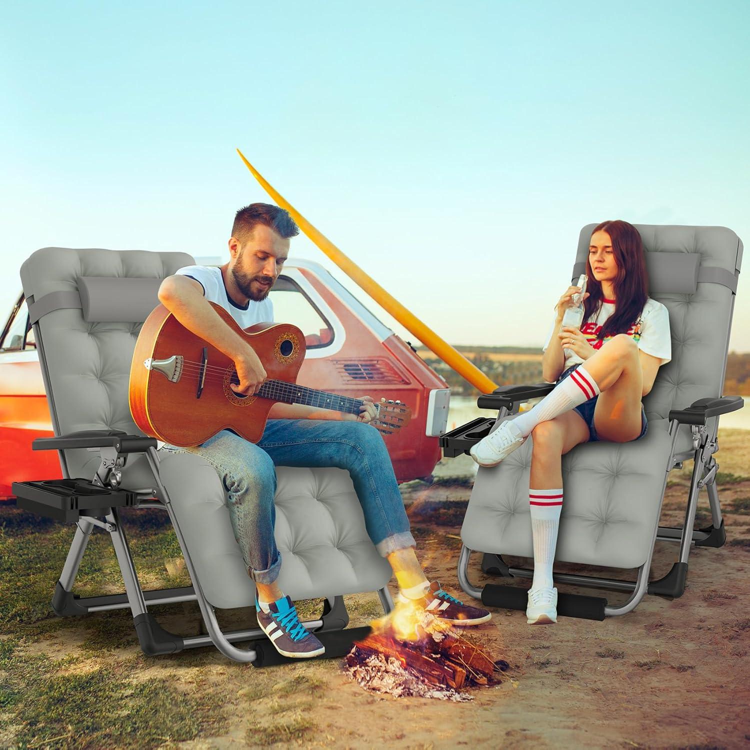 ZENPETIO 29In XL Zero Gravity Chair w/Cushion, Zero Gravity Recliner Lounge Chair for Indoor and Outdoor, Reclining Camping Chair for Lawn, Anti Gravity Chair with Cup Holder and Footrest, 440LBS