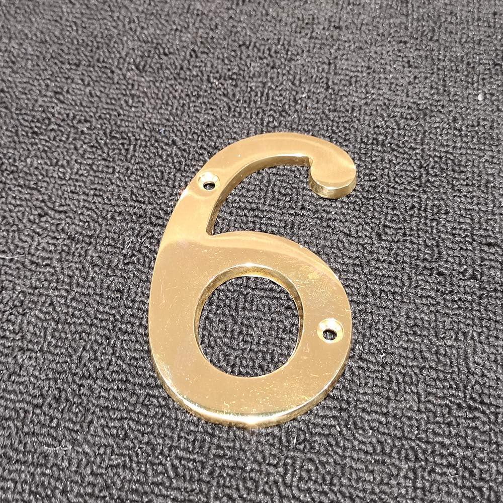 4 Inch Solid Brass House Number 6 in Bright Gold Finish