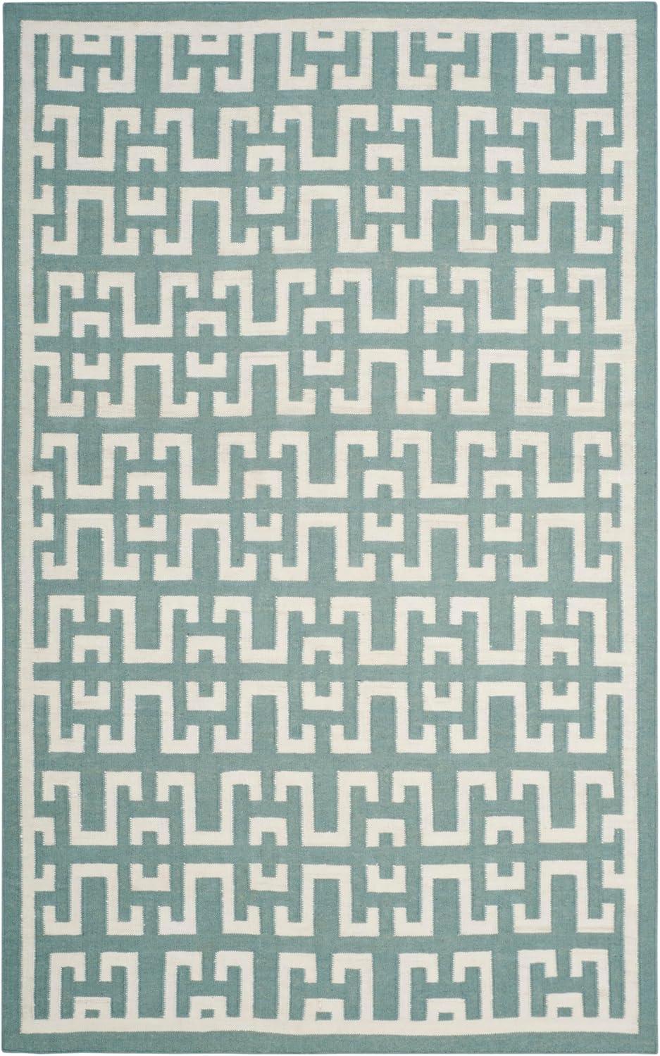 Seafoam & Ivory Geometric Handwoven Wool-Silk 6' x 9' Area Rug